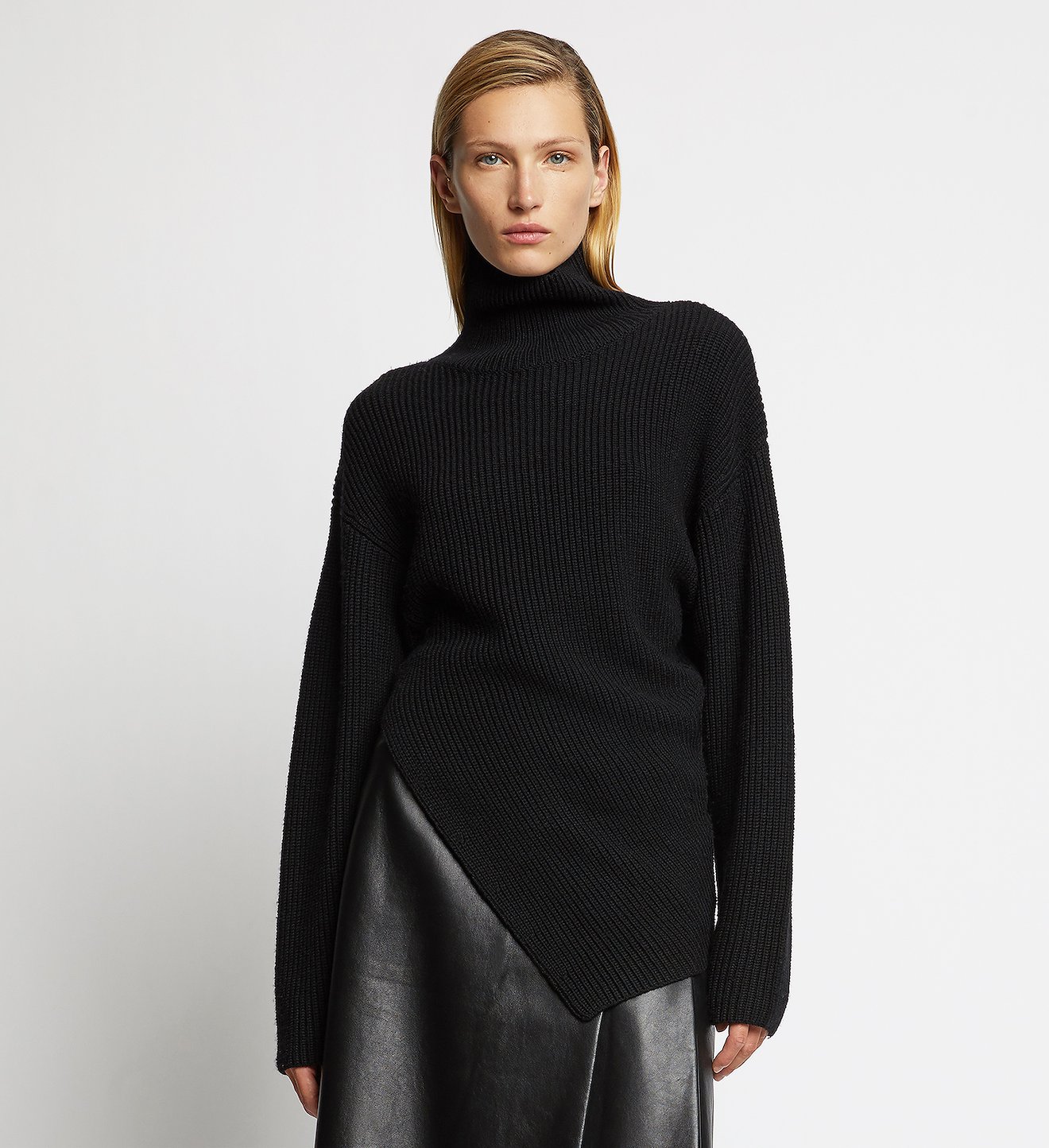 Asymmetric Merino Turtleneck Sweater