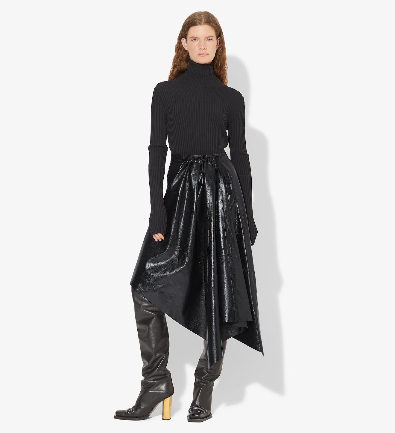 Asymmetrical Leather Mid Skirt
