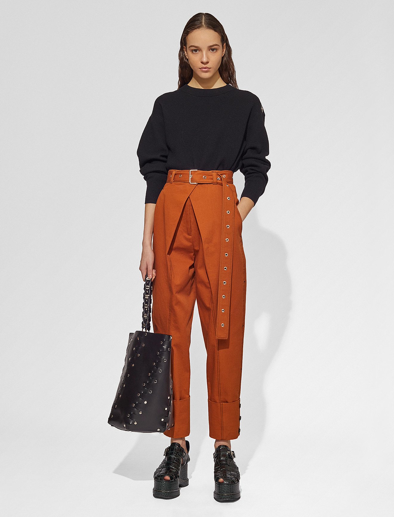 Belted Straight Pant with Cuff #1