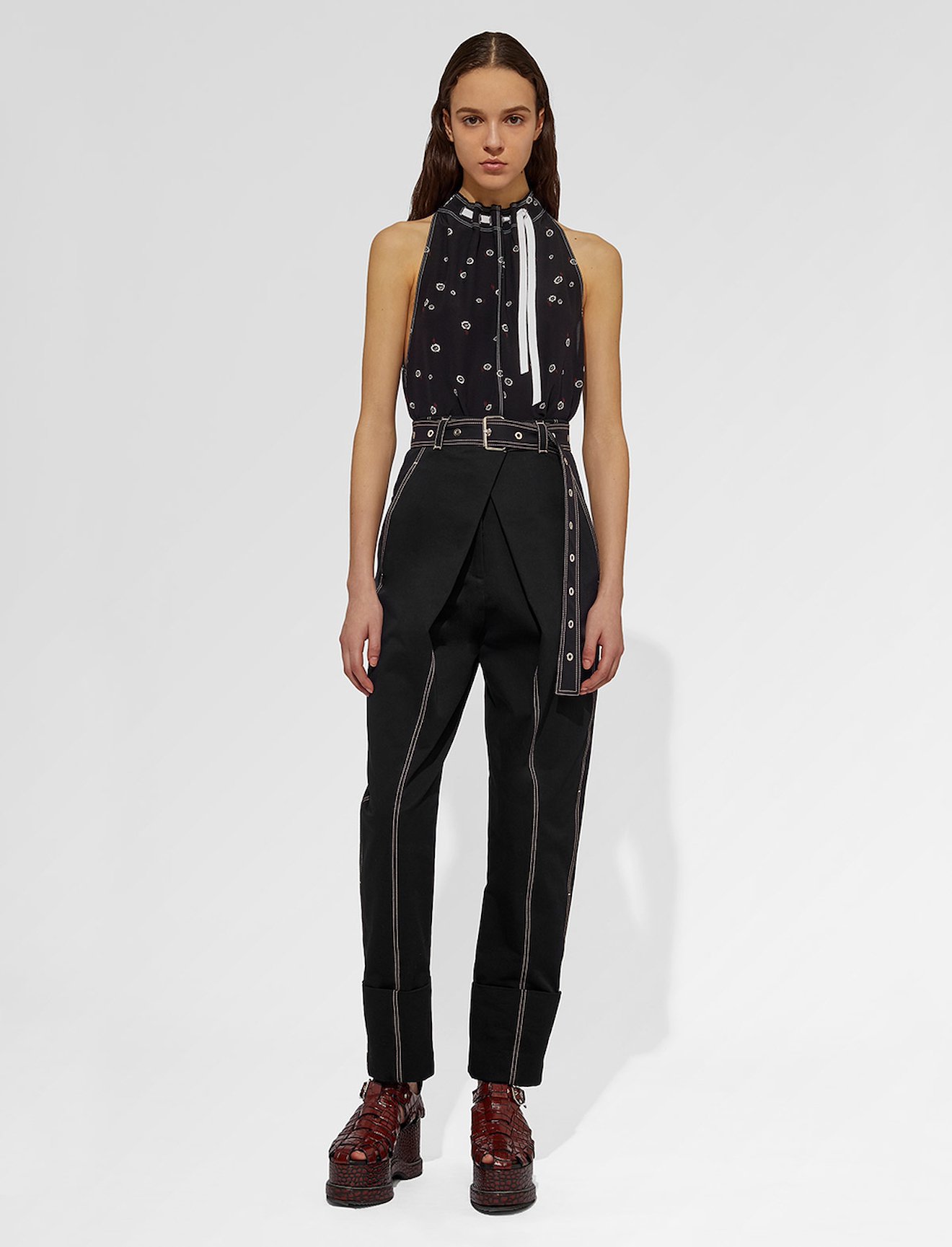 Belted Straight Pant with Cuff #1