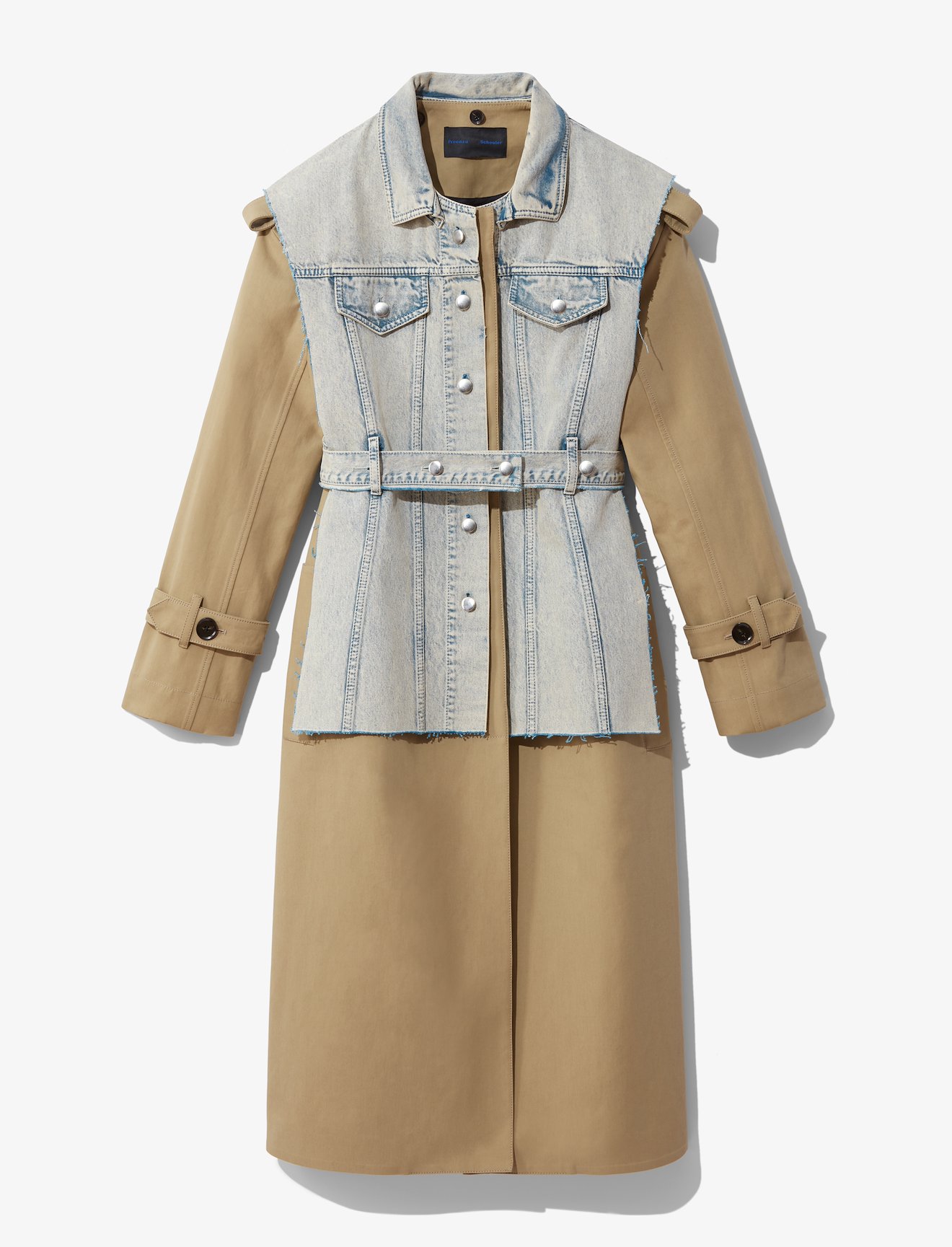 Belted Trench with Denim Vest Coat #4