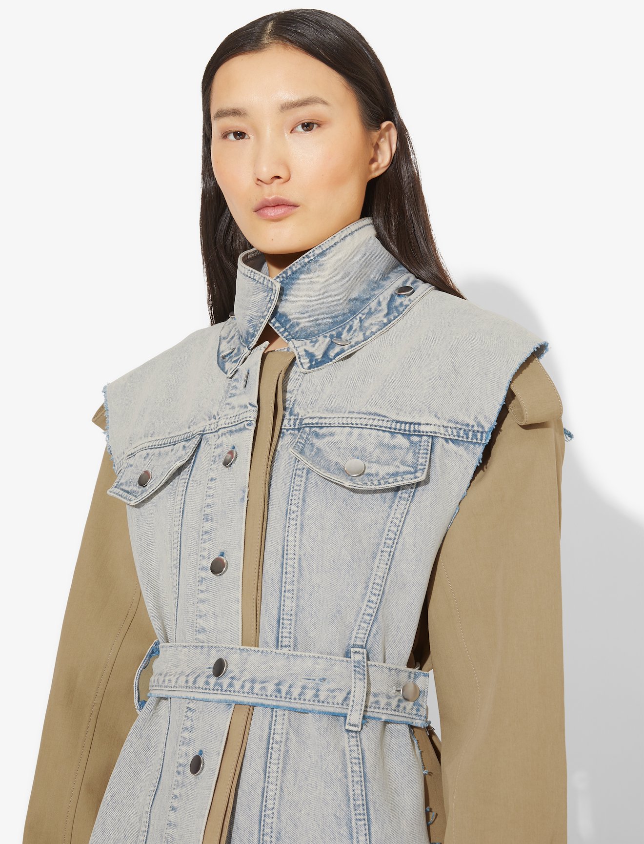 Belted Trench with Denim Vest Coat #3