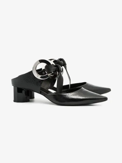 Black Grommet 40 leather Block Heel Mules展示图