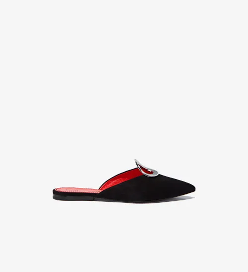 Black Grommet Suede Mules