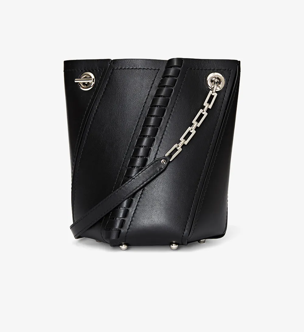 Black Hex Mini Leather Bucket Bag