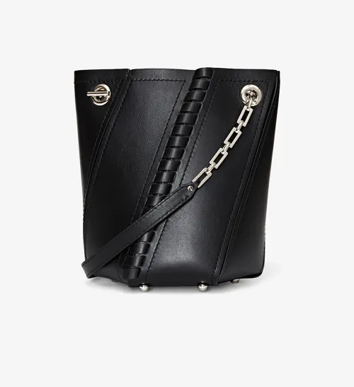 Black Hex Mini Leather Bucket Bag