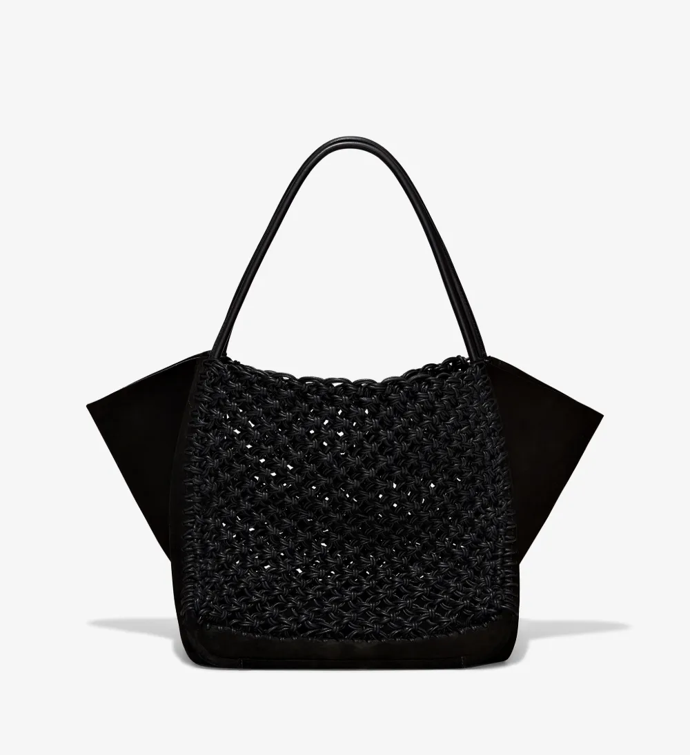 black Macramé L leather and cotton tote
