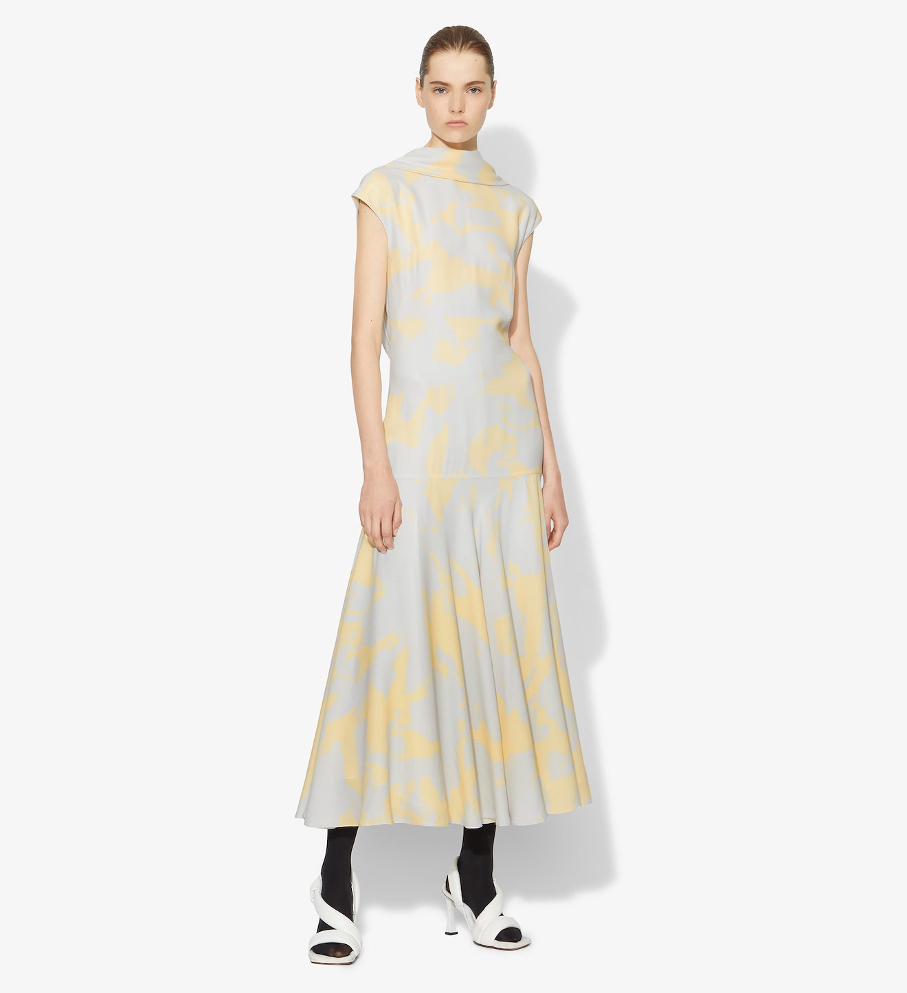 Brush Print Cowl Back Dress