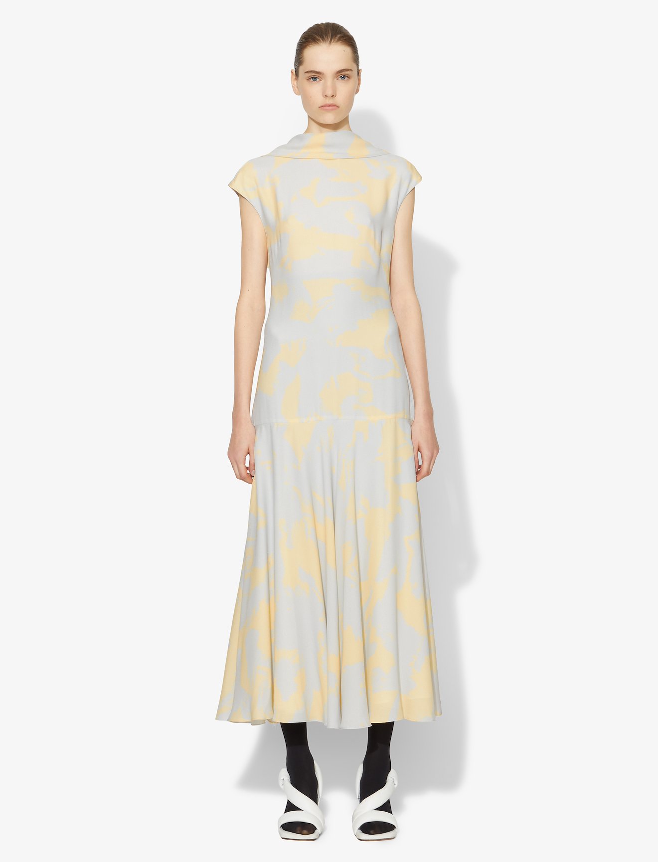 Brush Print Cowl Back Dress #1