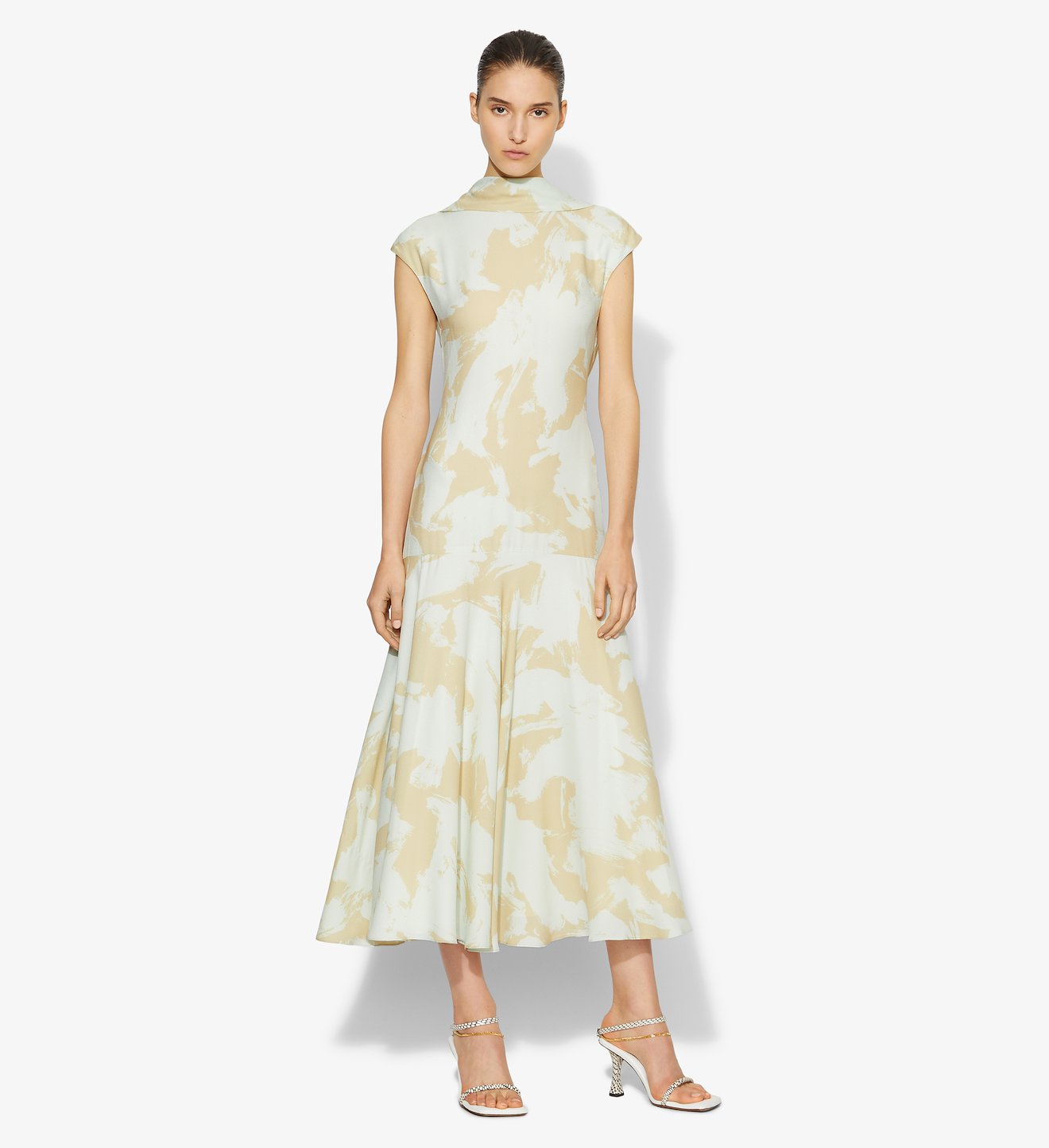 Brush Print Cowl Back Dress