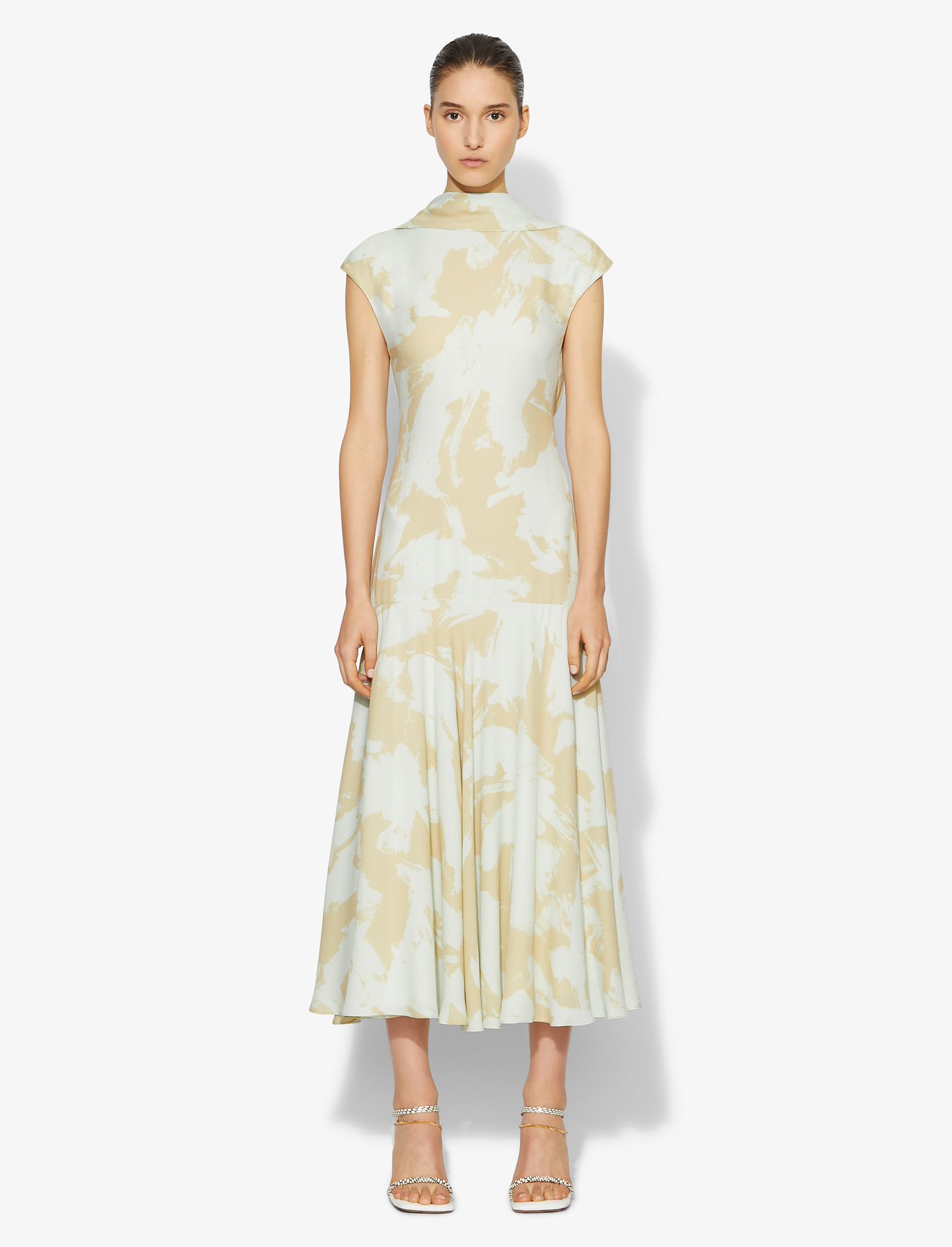 Brush Print Cowl Back Dress #1