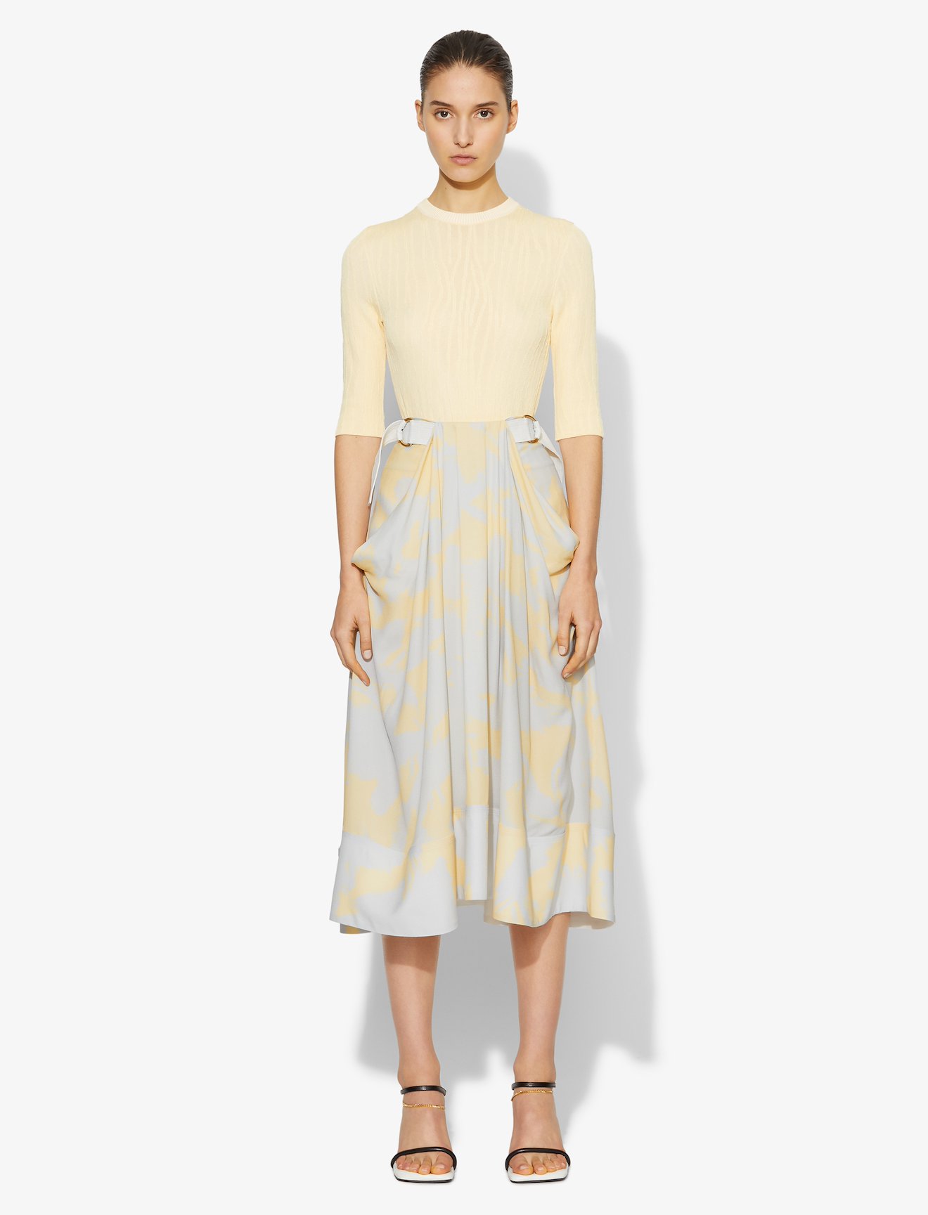 Brush Printed Belted Midi Skirt #1