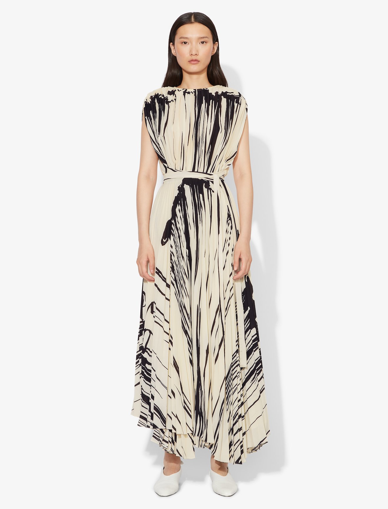Brush Stroke Print Sleeveless Pleated Wrap Dress #1