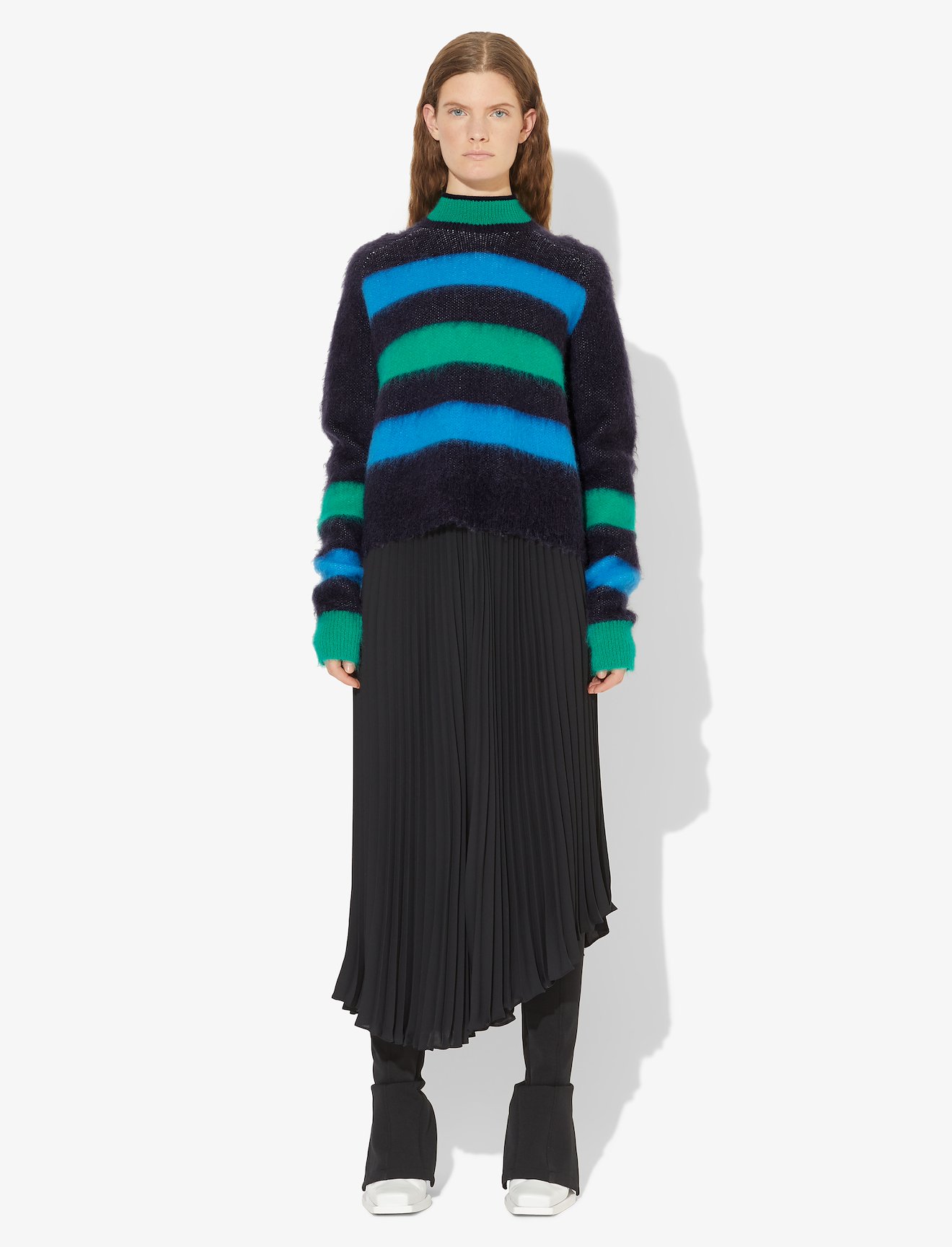 Brushed Stripe Wool Mohair Cropped Sweater #1