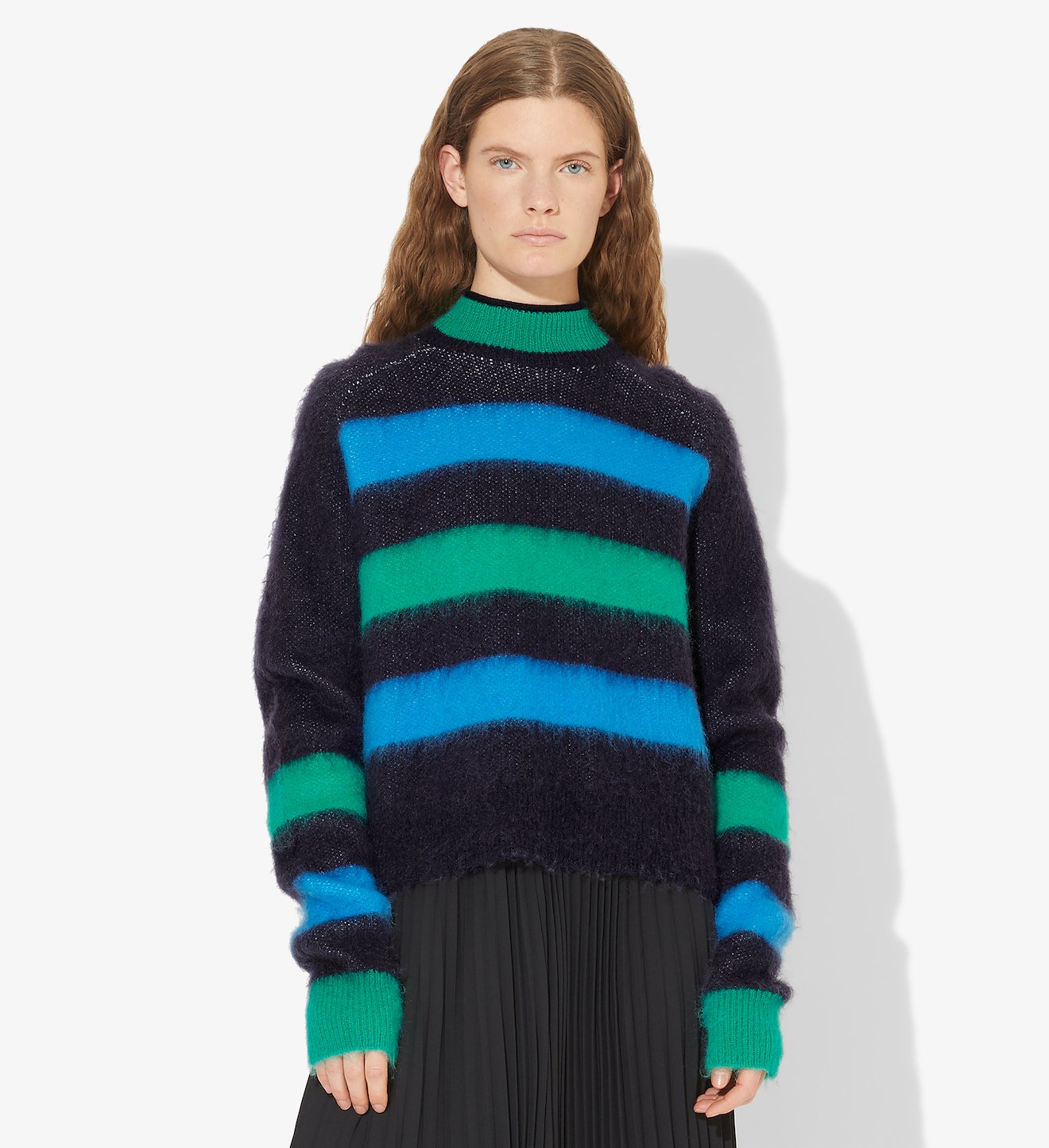 Brushed Stripe Wool Mohair Cropped Sweater