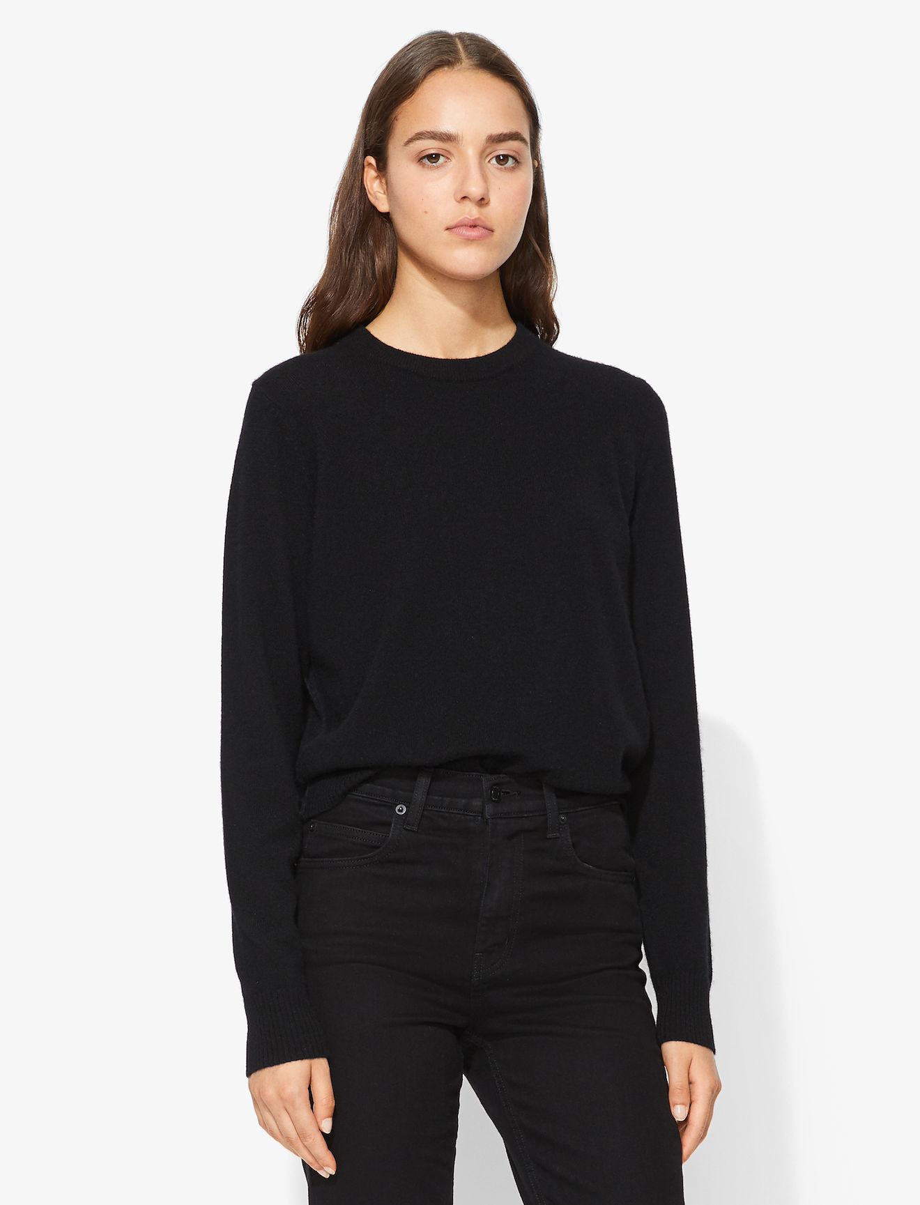 black cashmere crew neck jumper