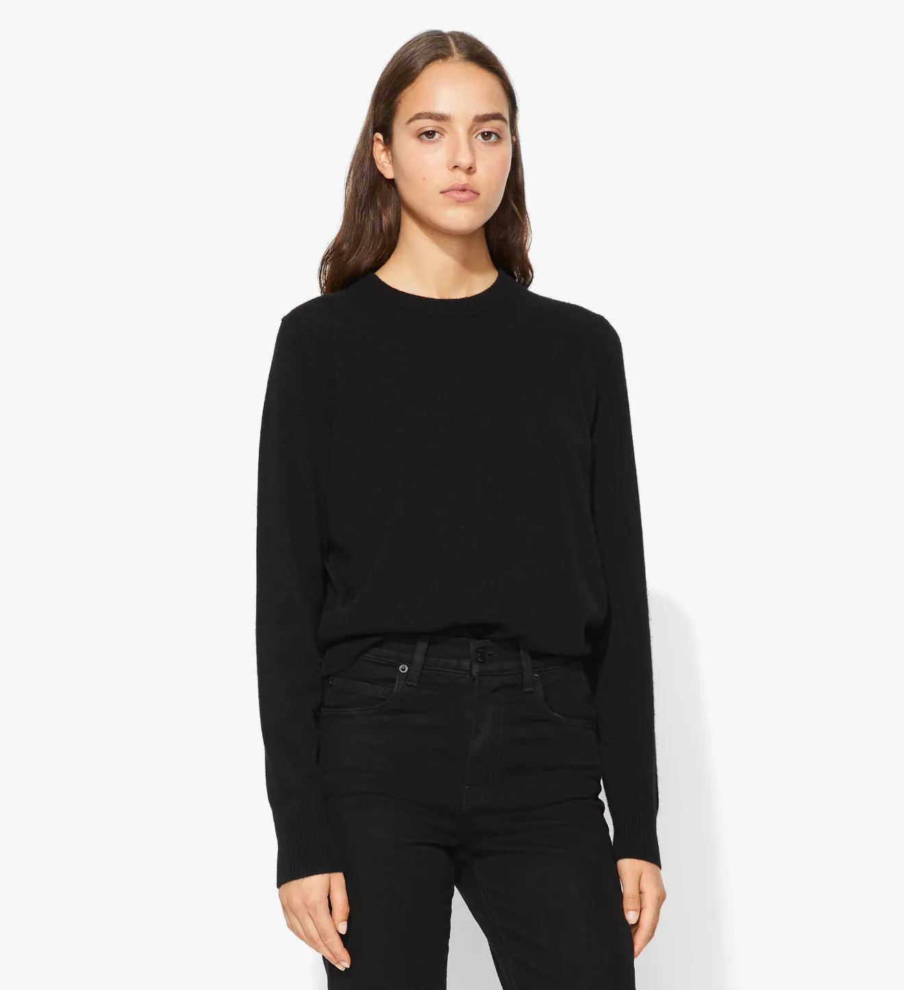 black cashmere crew neck jumper