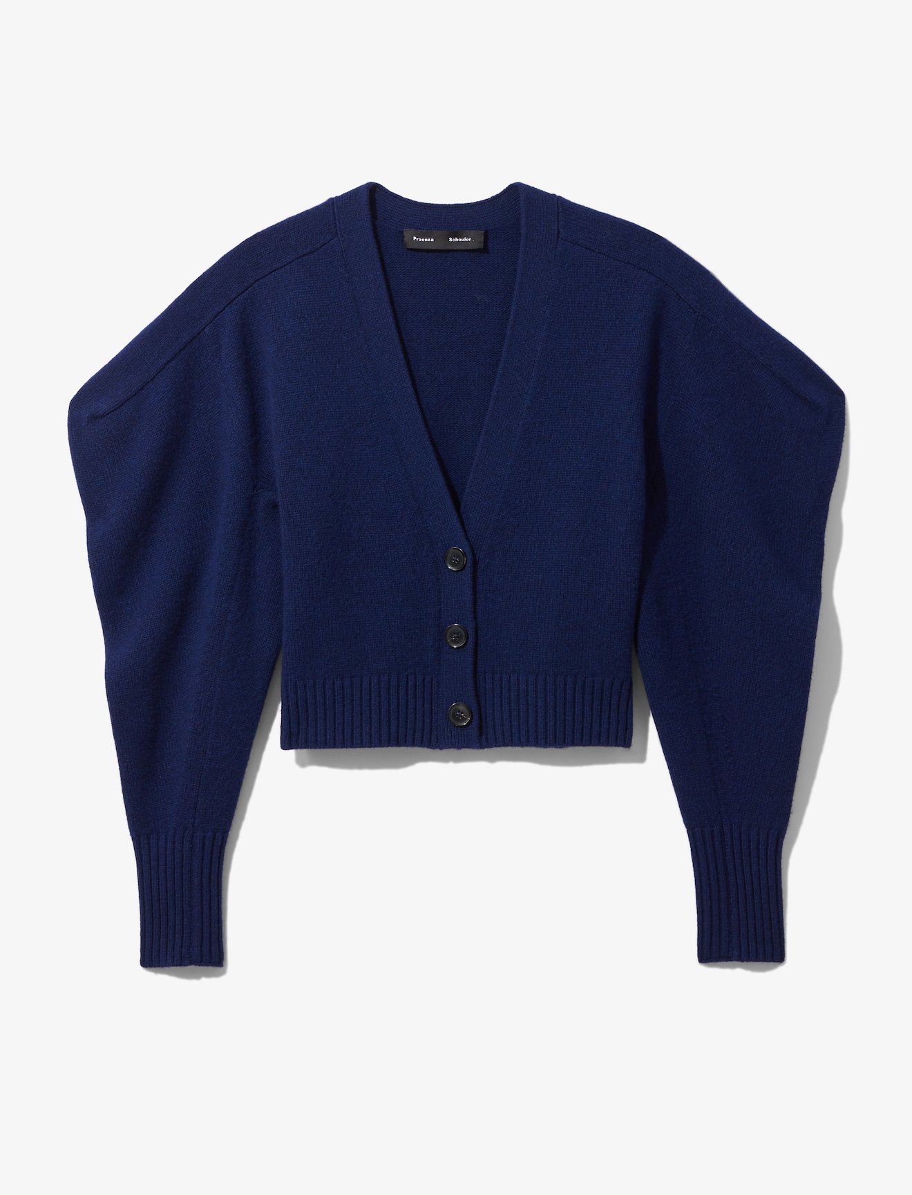 Cashmere Draped Puff Sleeve Cardigan in blue | Proenza Schouler