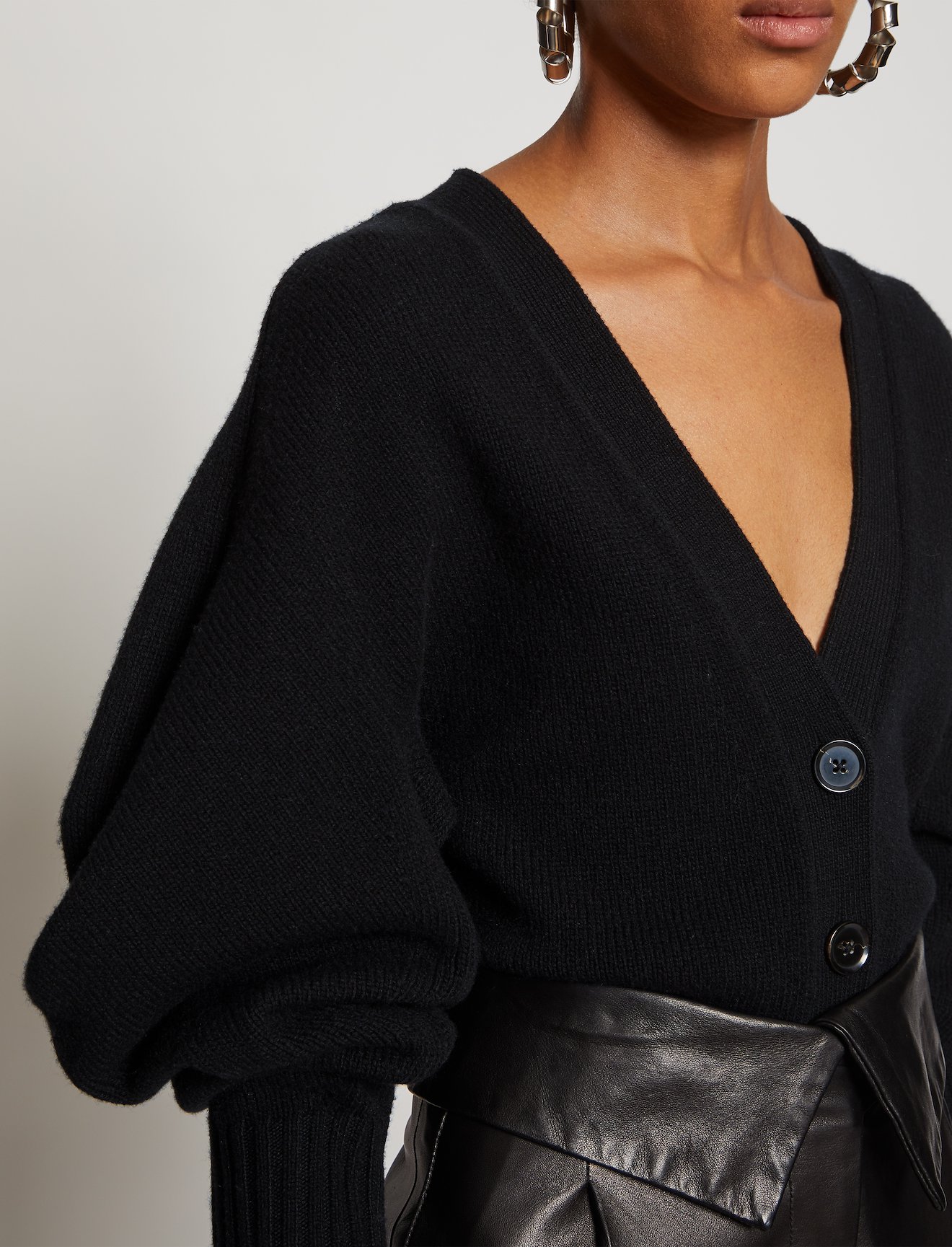Cashmere Draped Puff Sleeve Cardigan #3