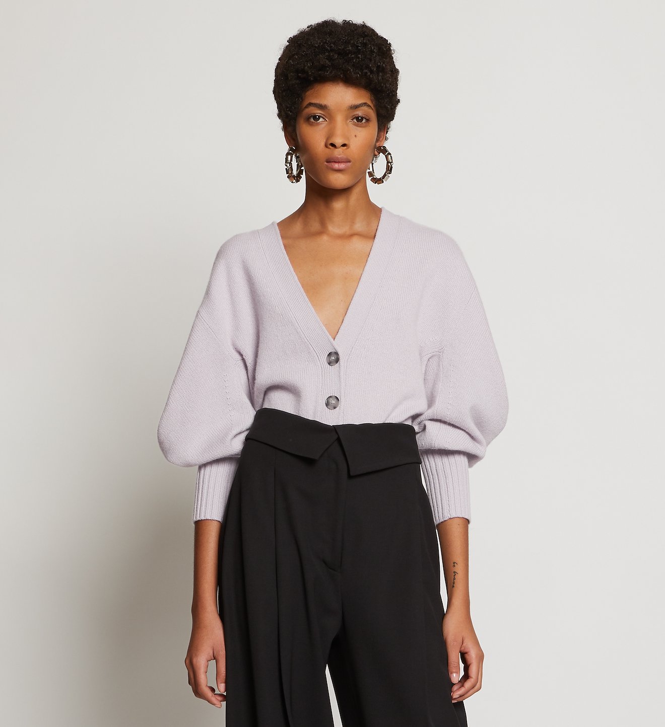 Cashmere Draped Puff Sleeve Cardigan