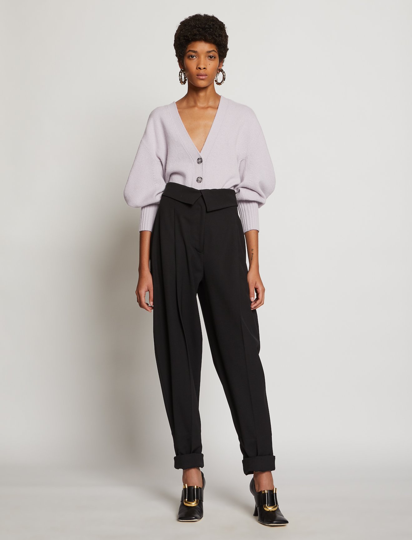 Cashmere Draped Puff Sleeve Cardigan #1