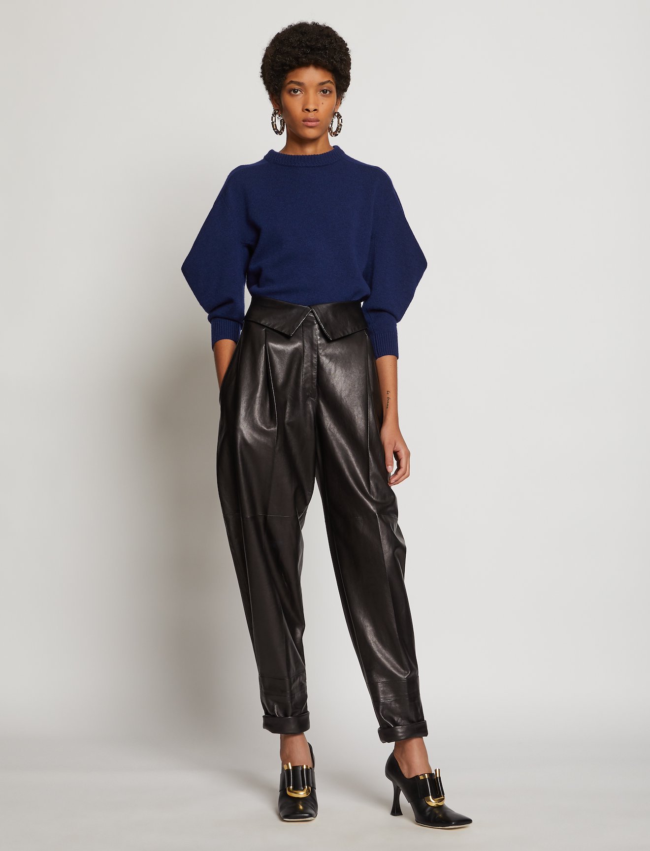 Cashmere Draped Puff Sleeve Sweater #1