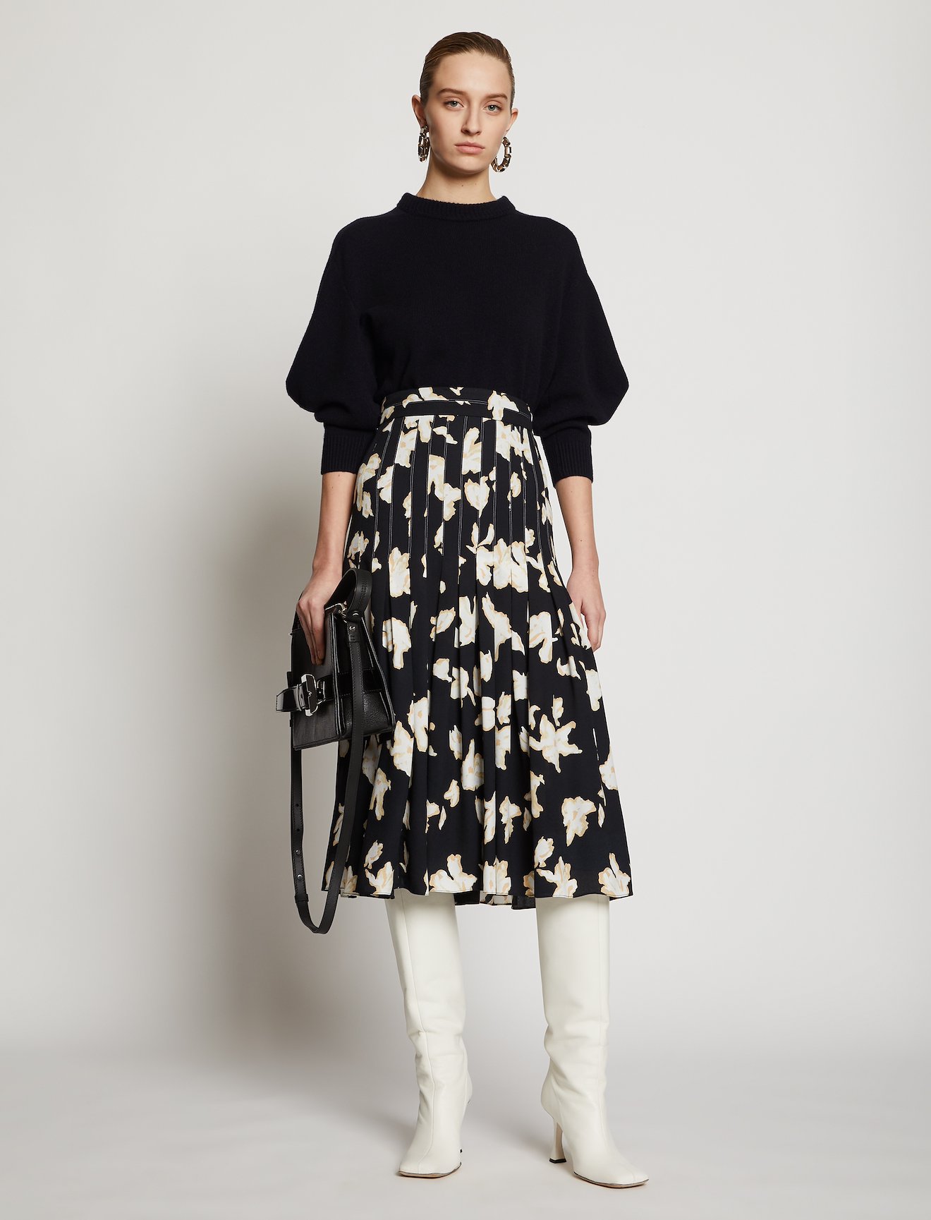 Cashmere Draped Puff Sleeve Sweater #1