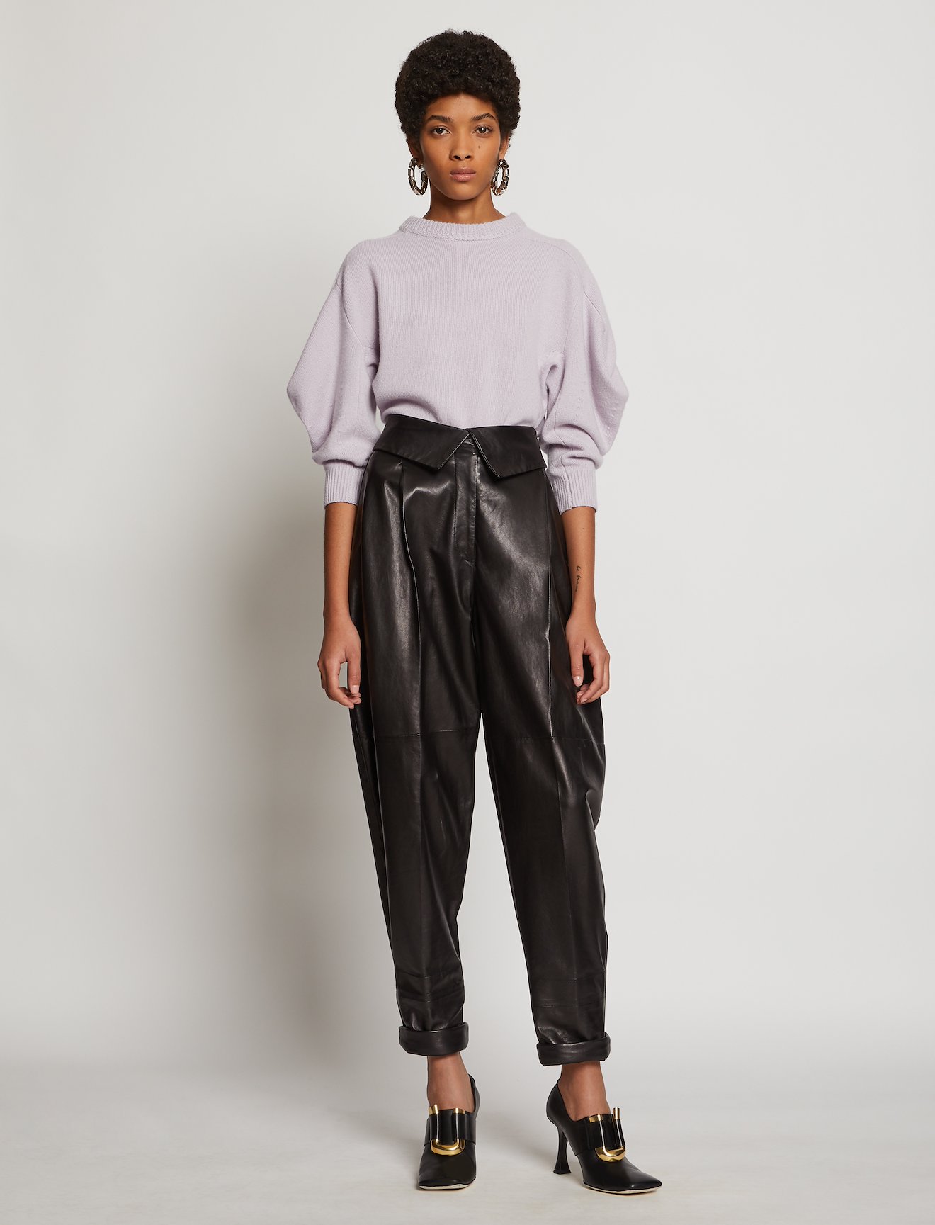 Cashmere Draped Puff Sleeve Sweater #1