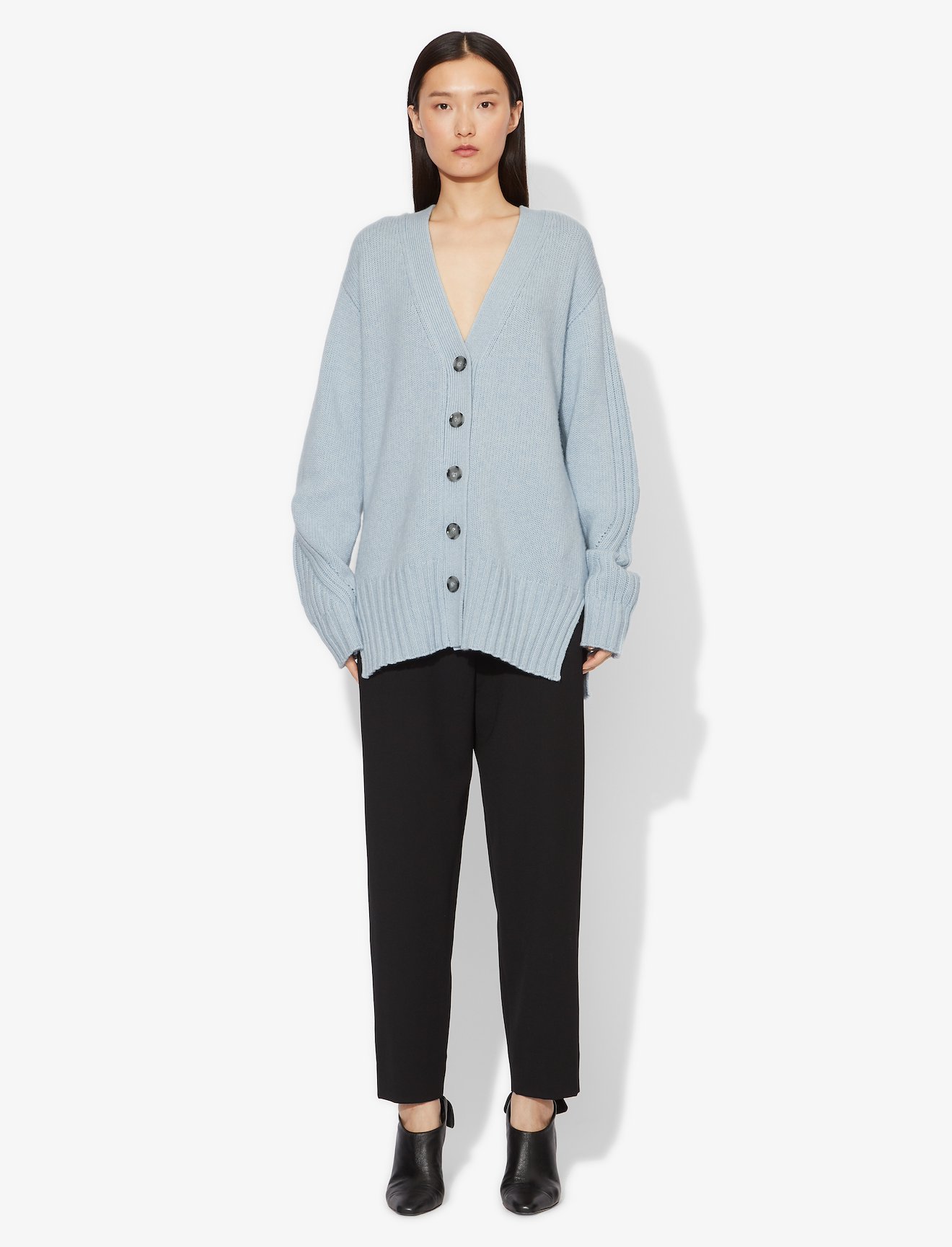 Cashmere Traveling Rib Knit Cardigan #1