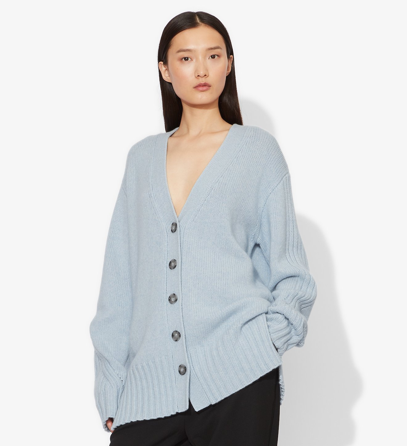 Cashmere Traveling Rib Knit Cardigan