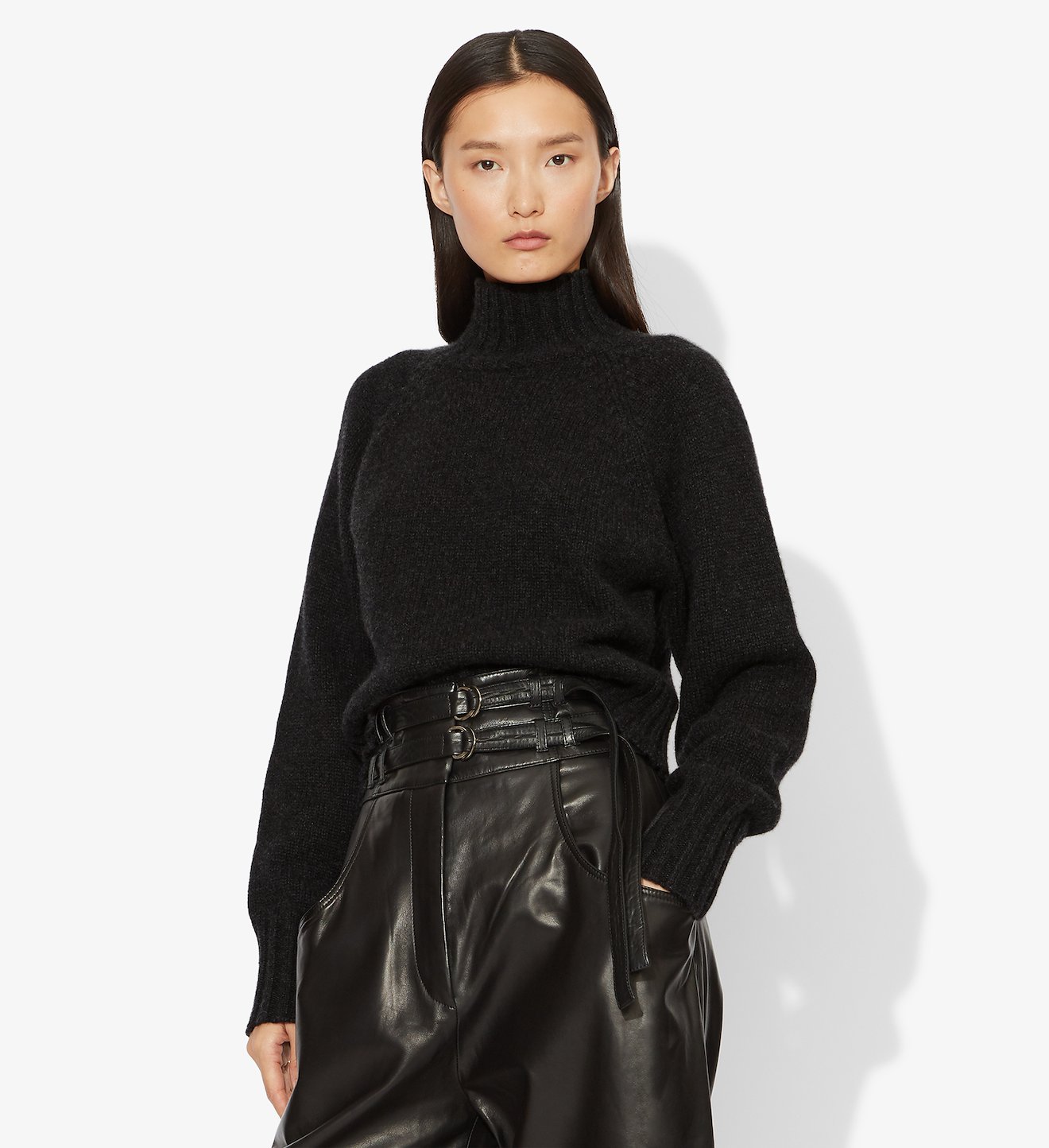 Cashmere Traveling Rib Knit Turtleneck