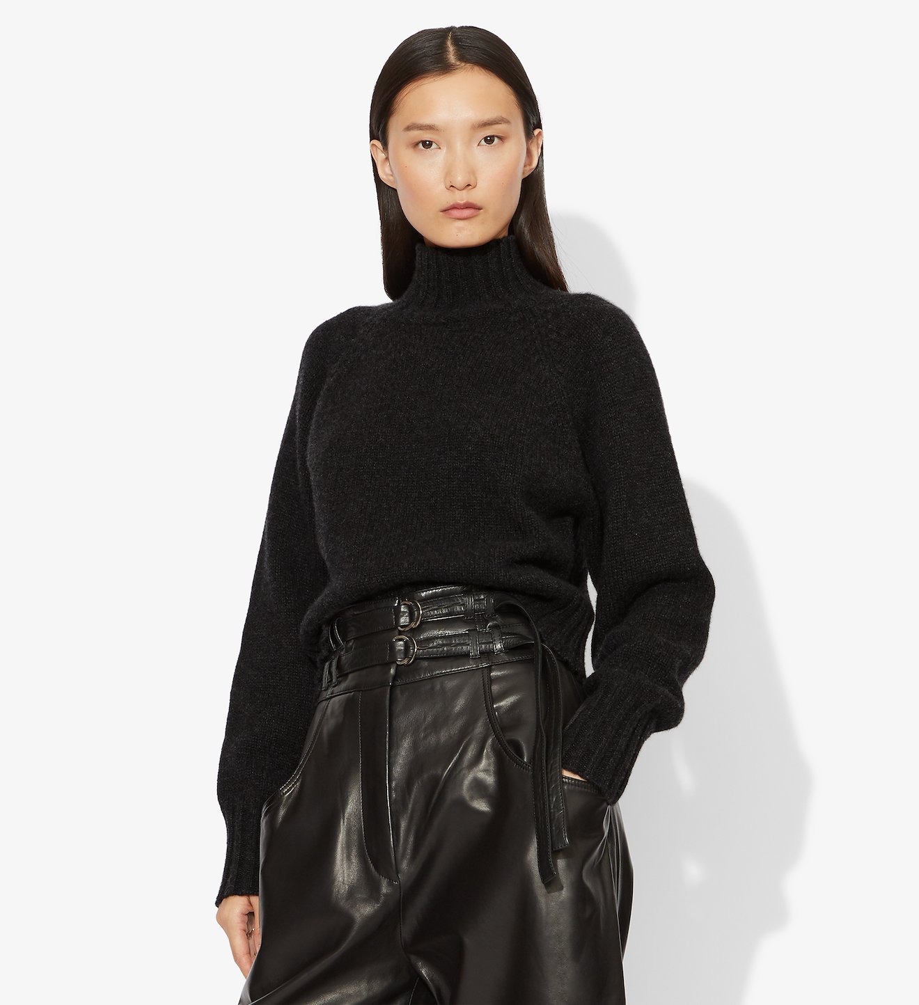 Cashmere Traveling Rib Knit Turtleneck