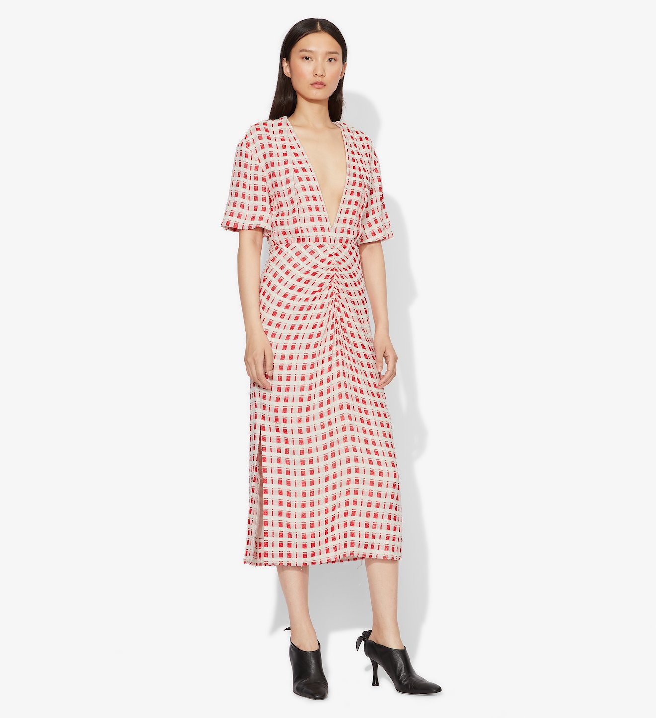 Checkered Jacquard Short Sleeve Dress