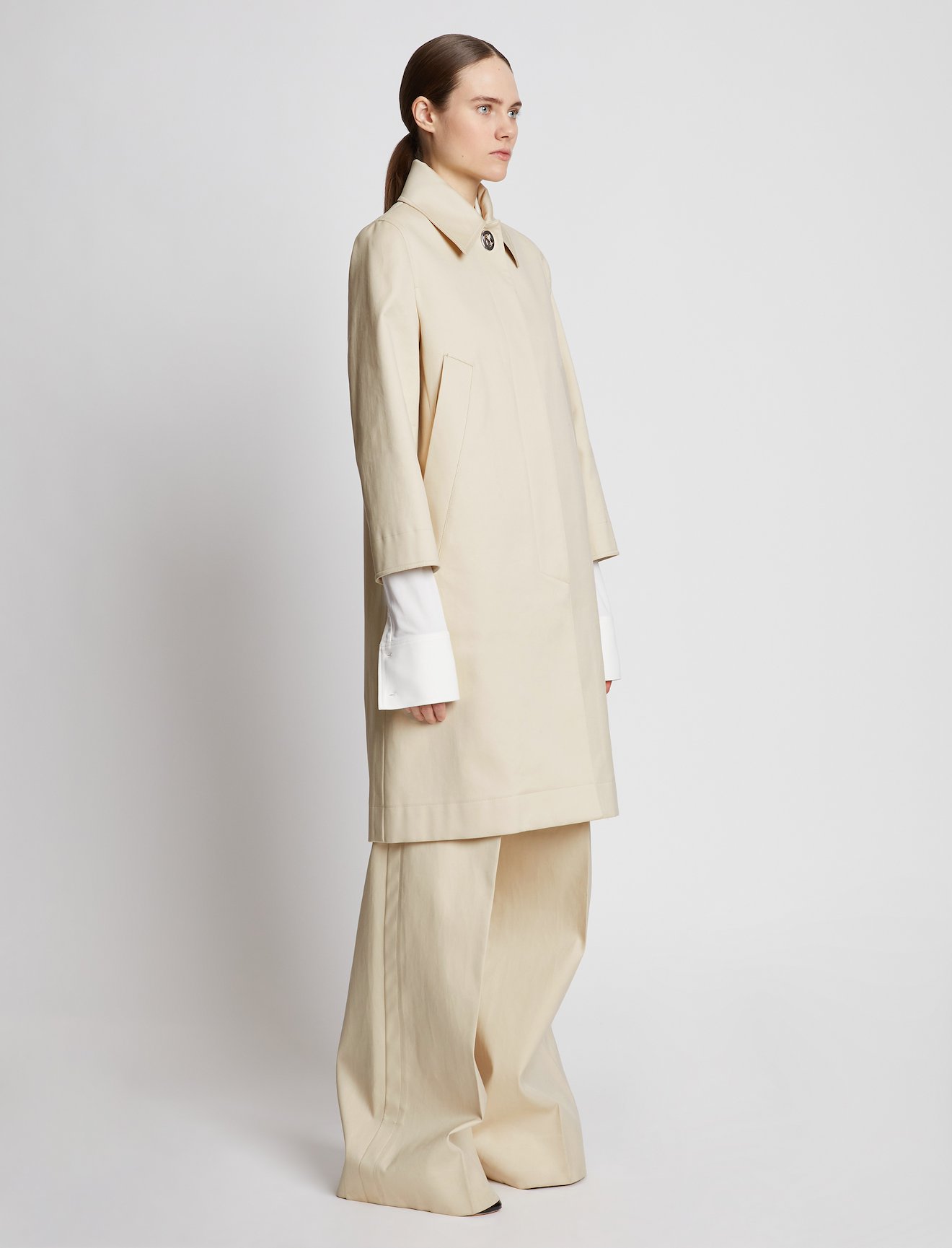 Cotton Gabardine Single Breasted Coat #1