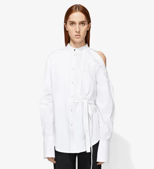 Cotton One Shoulder Button Down