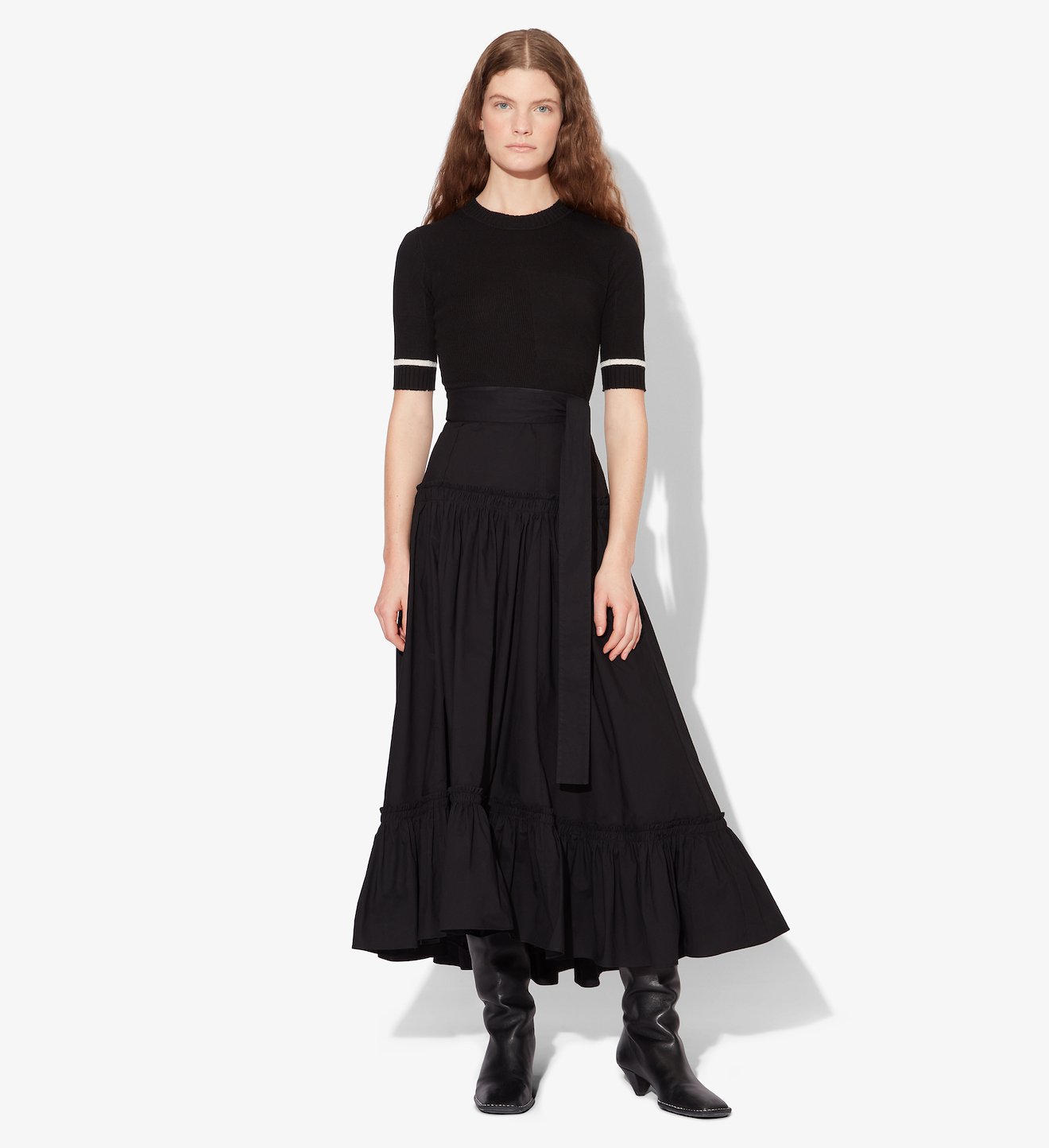 Cotton Poplin Long Tiered Skirt