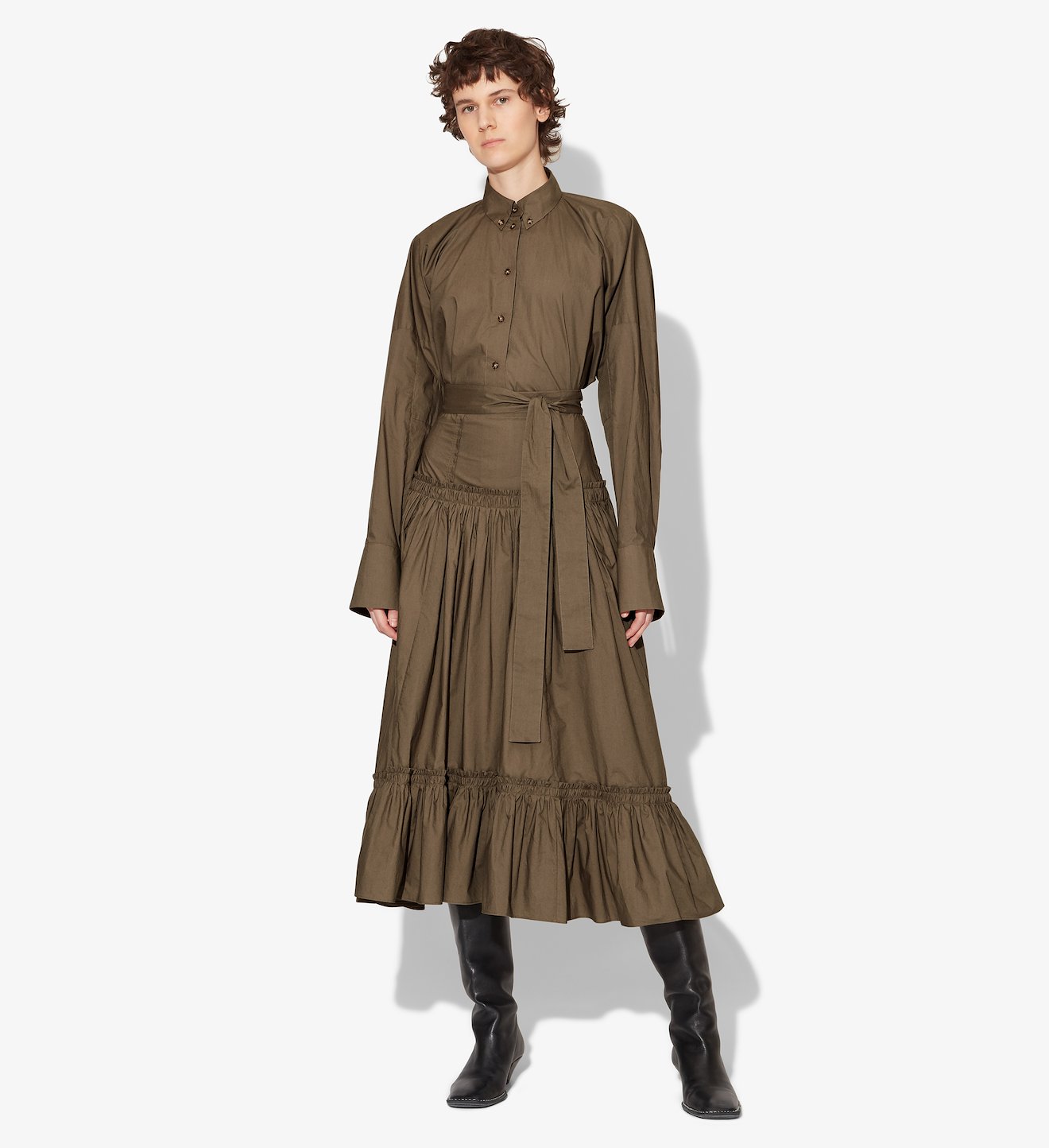 Cotton Poplin Long Tiered Skirt