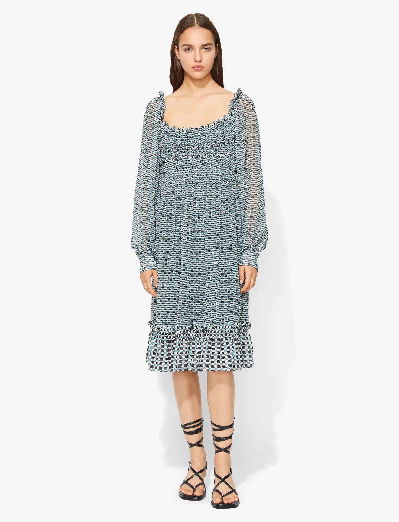 square neck chiffon dress