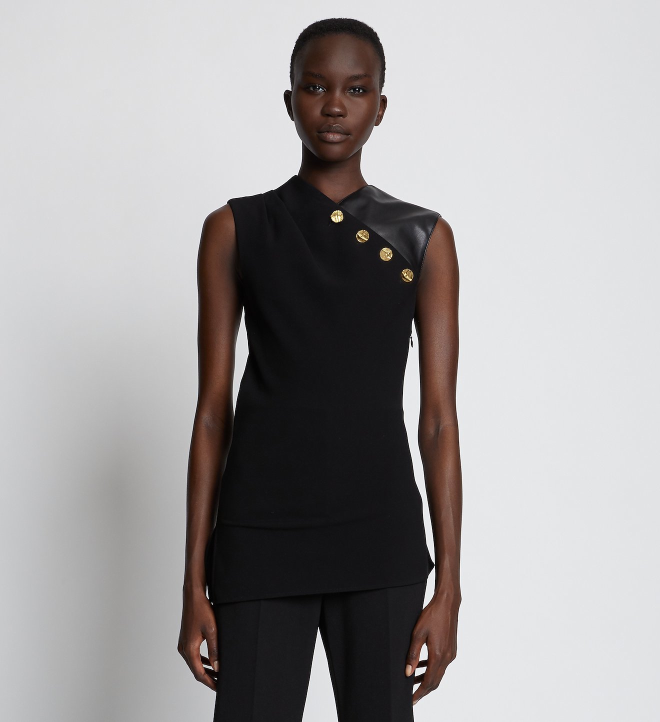 Crepe Leather Button Top