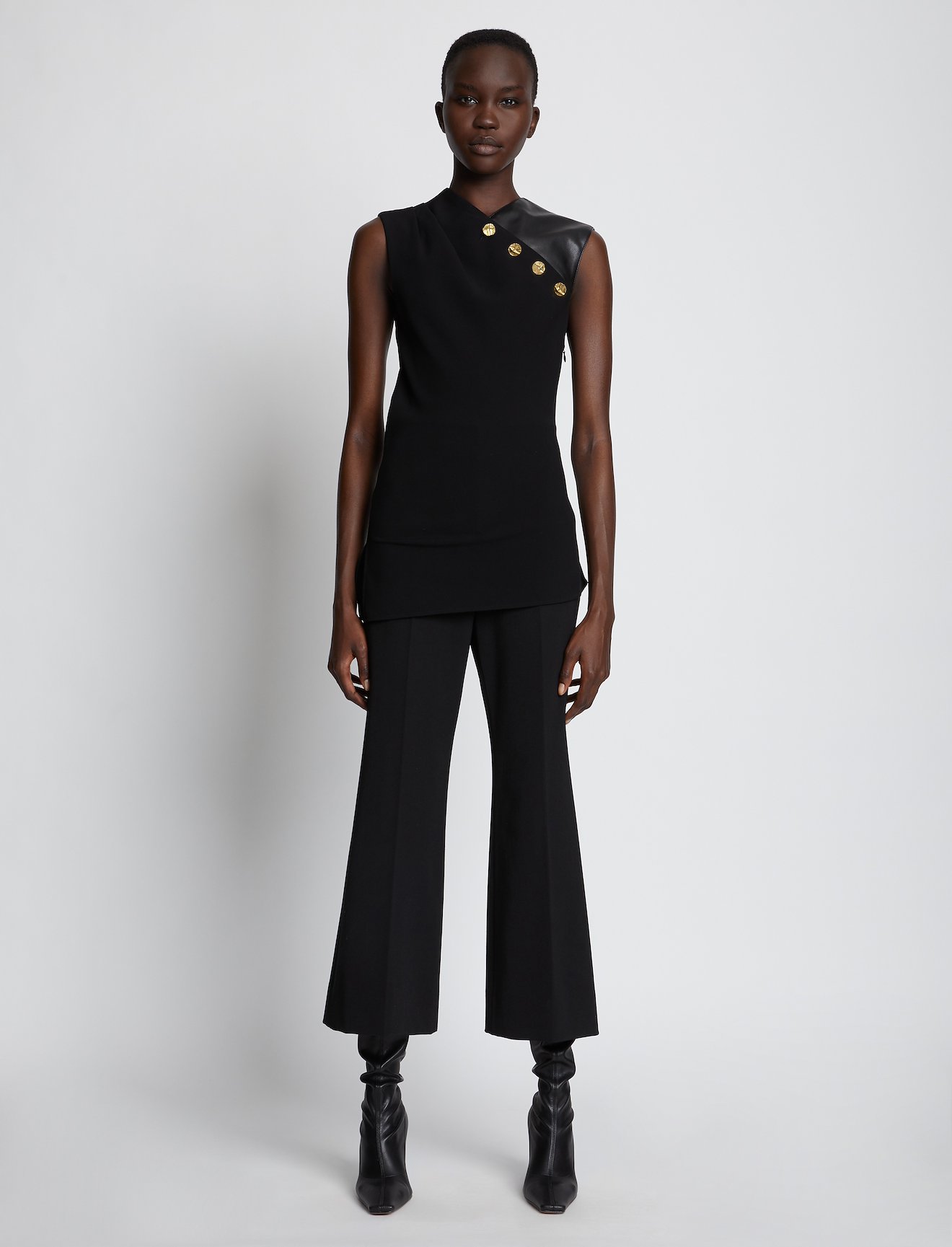 Crepe Leather Button Top #1