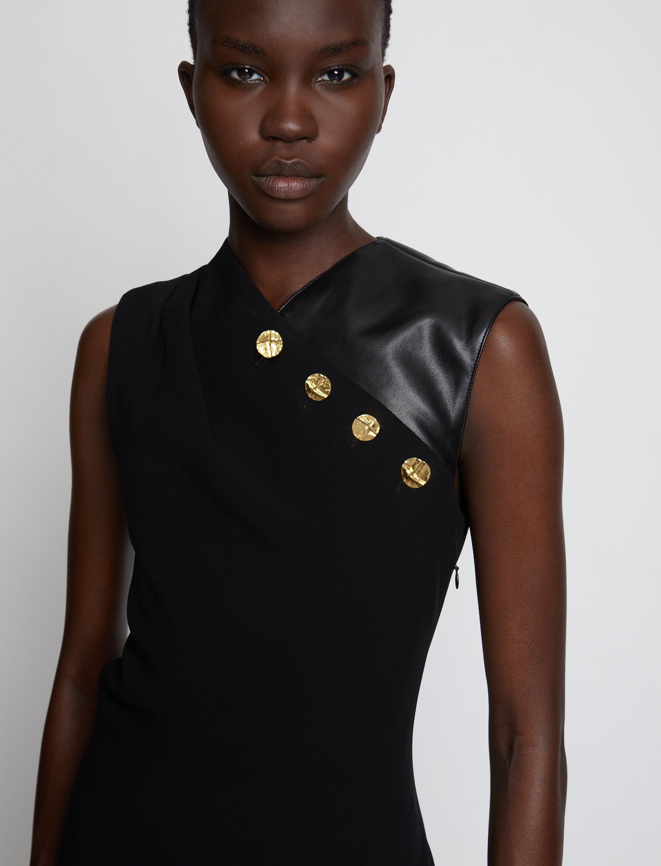 Crepe Leather Button Top #3