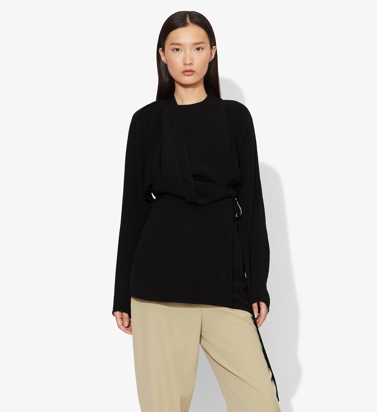 Crepe Long Sleeve Wrap Top