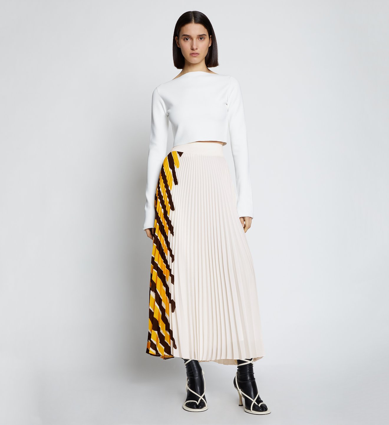 Crepe Pleated Stripe Skirt