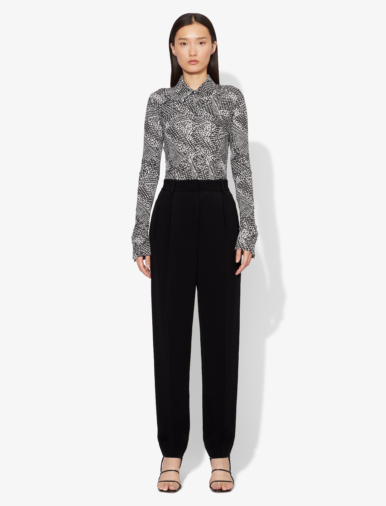 Crepe Pleated Tapered Pants #1