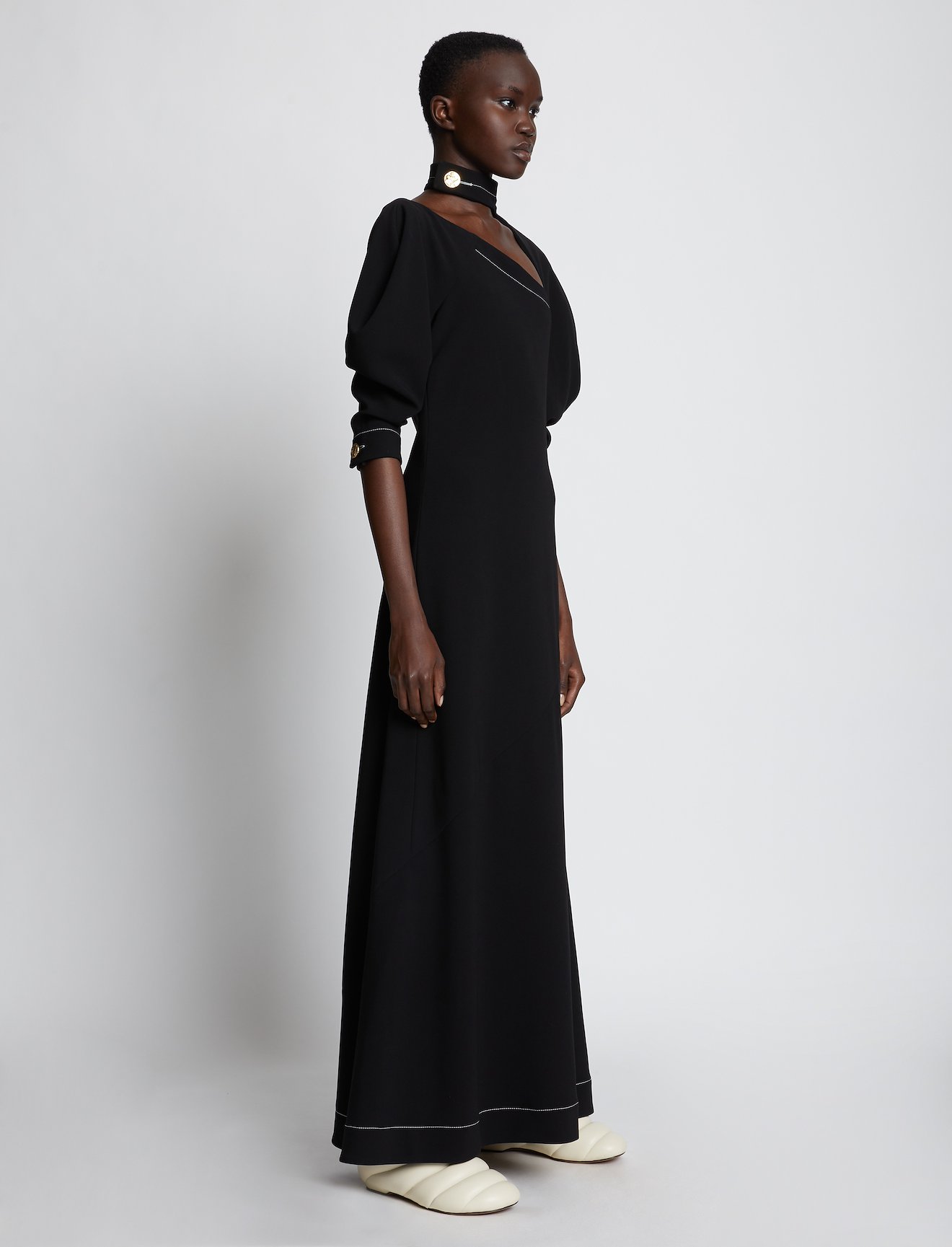 Crepe Puff Sleeve Cut Out Dress #1