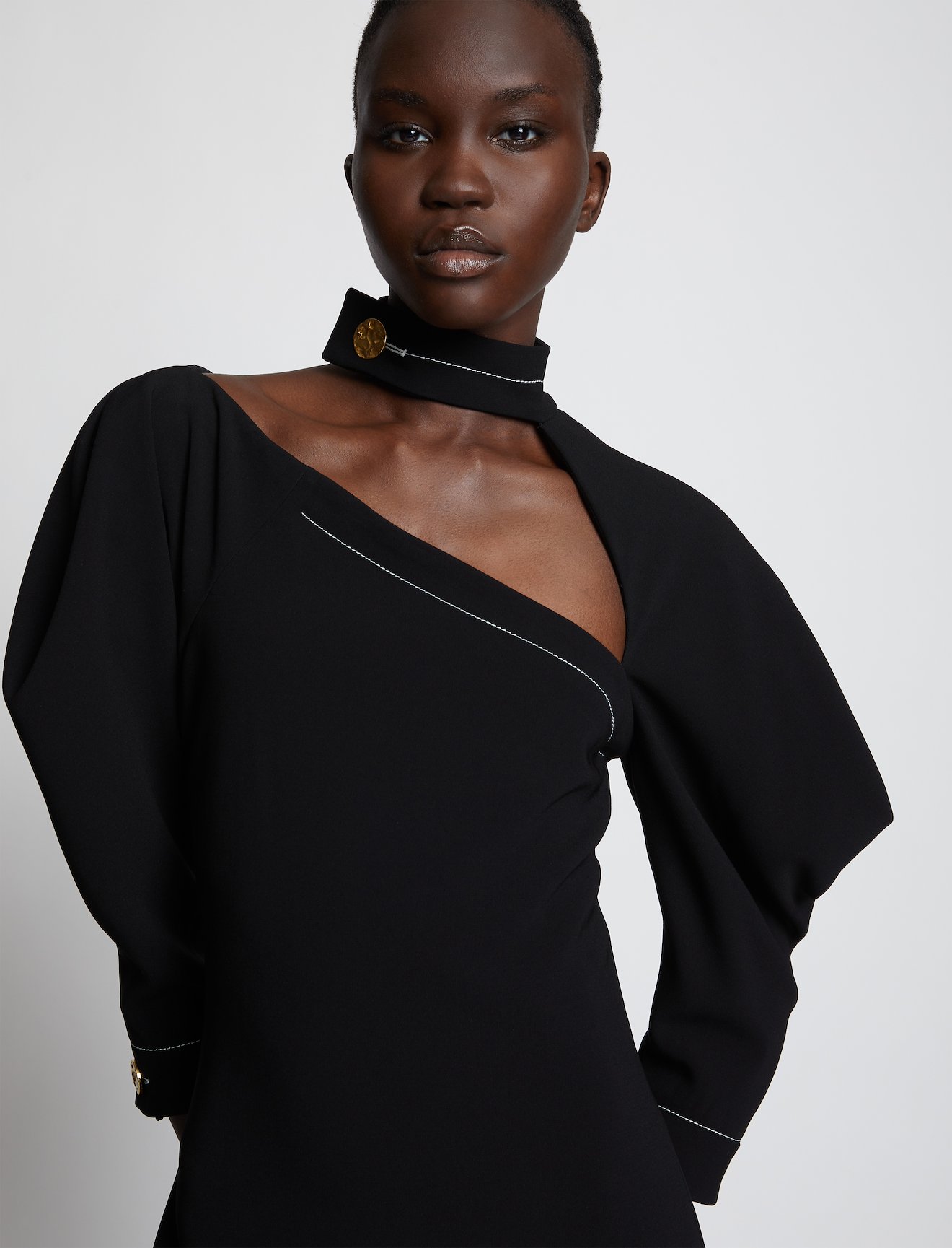 Crepe Puff Sleeve Cut Out Dress #3