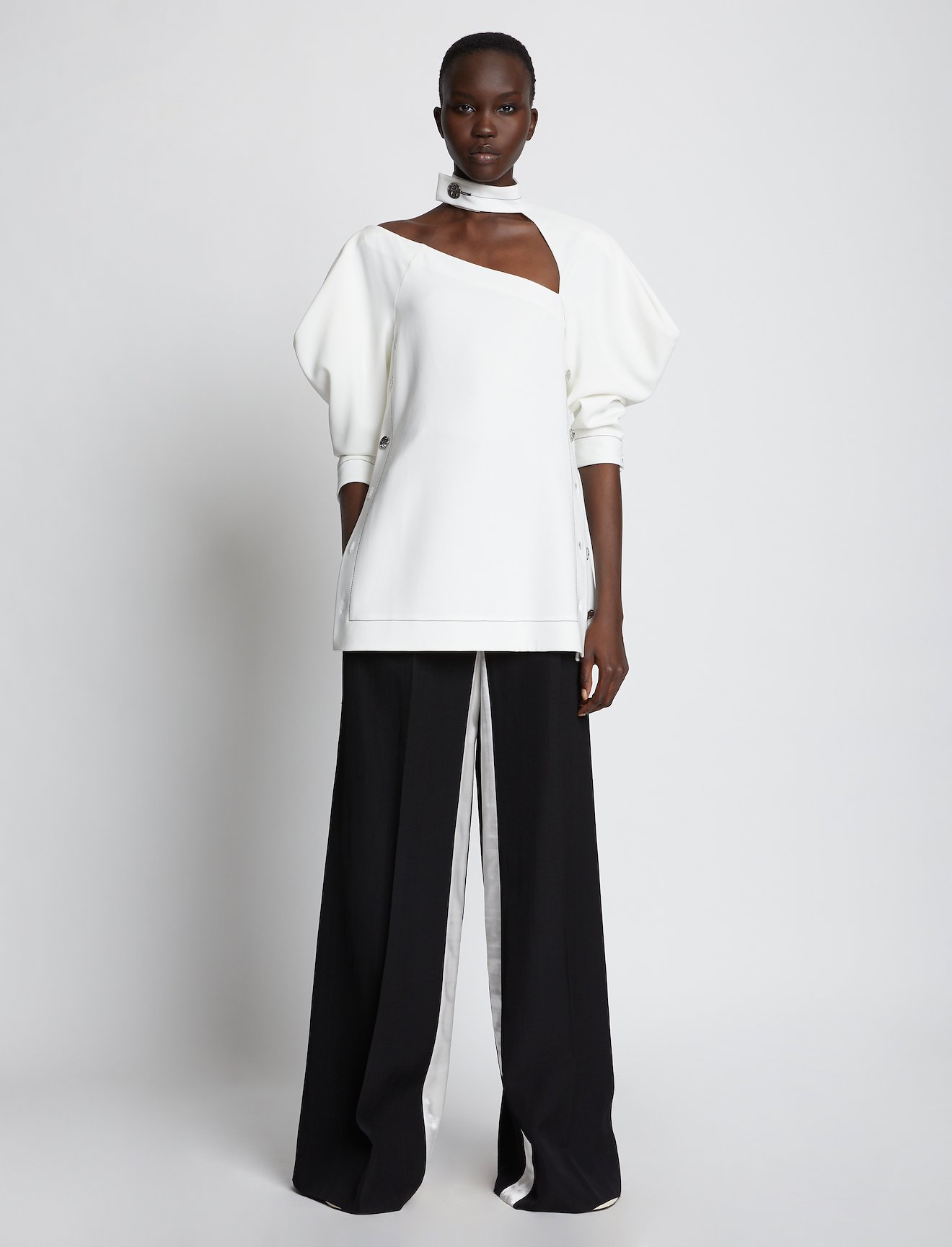 Crepe Puff Sleeve Cut Out Top #1