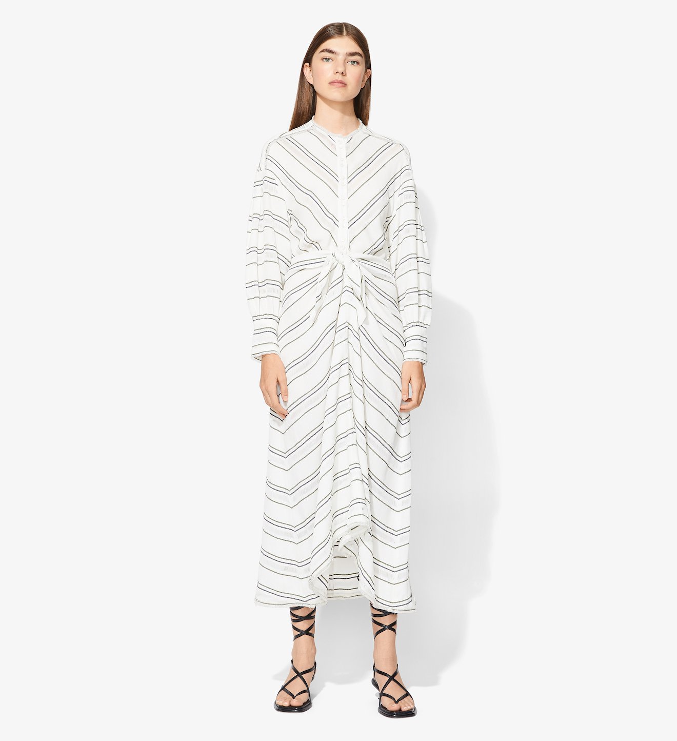 Crepe Striped Long Sleeve Dress
