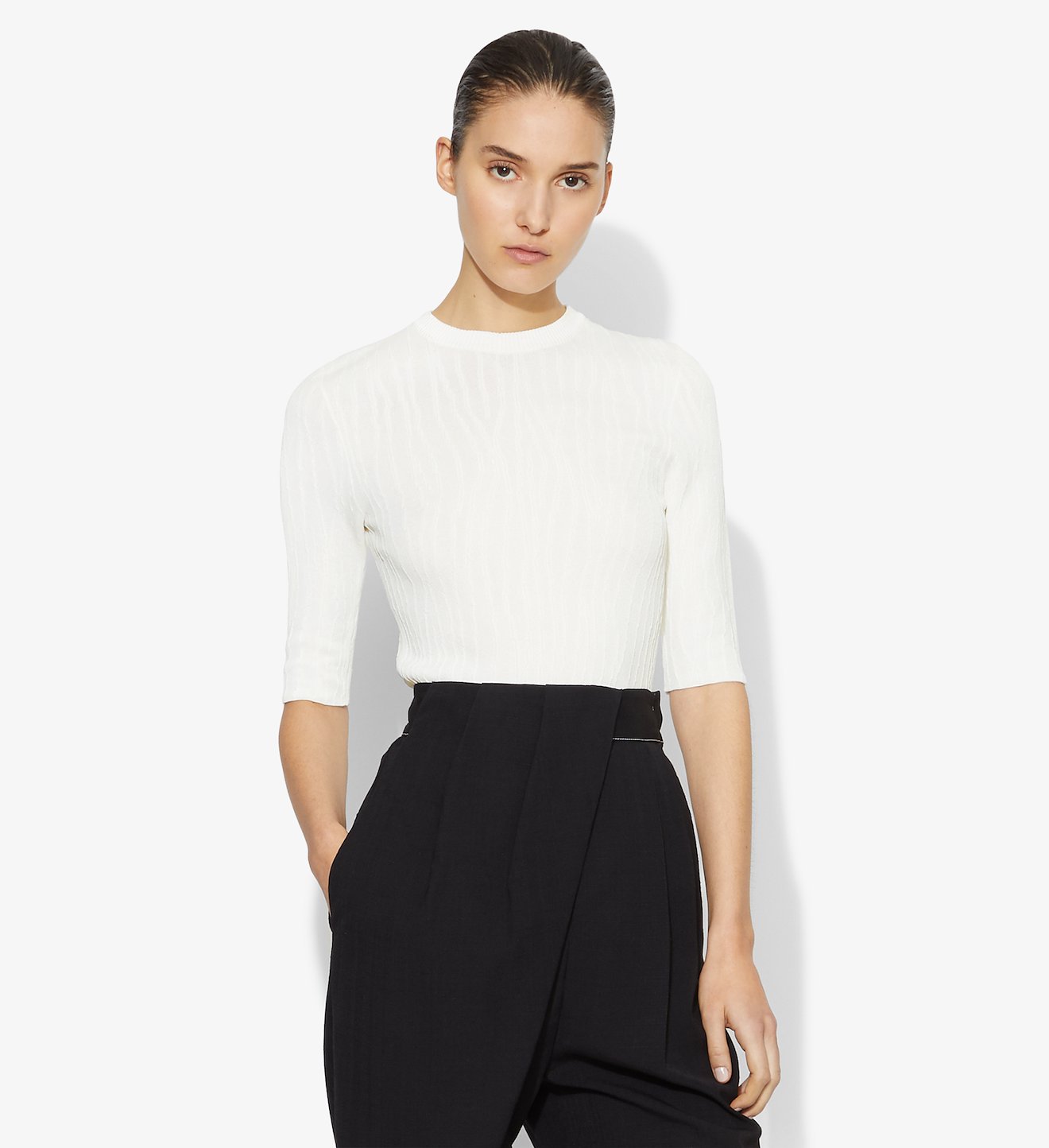 Crinkle Texture Crewneck Knit Top