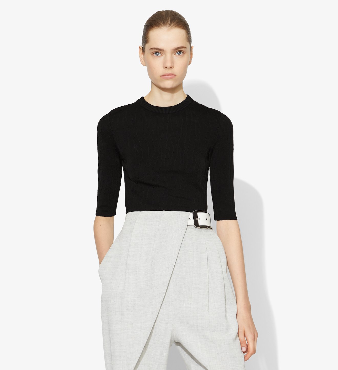 Crinkle Texture Crewneck Knit Top